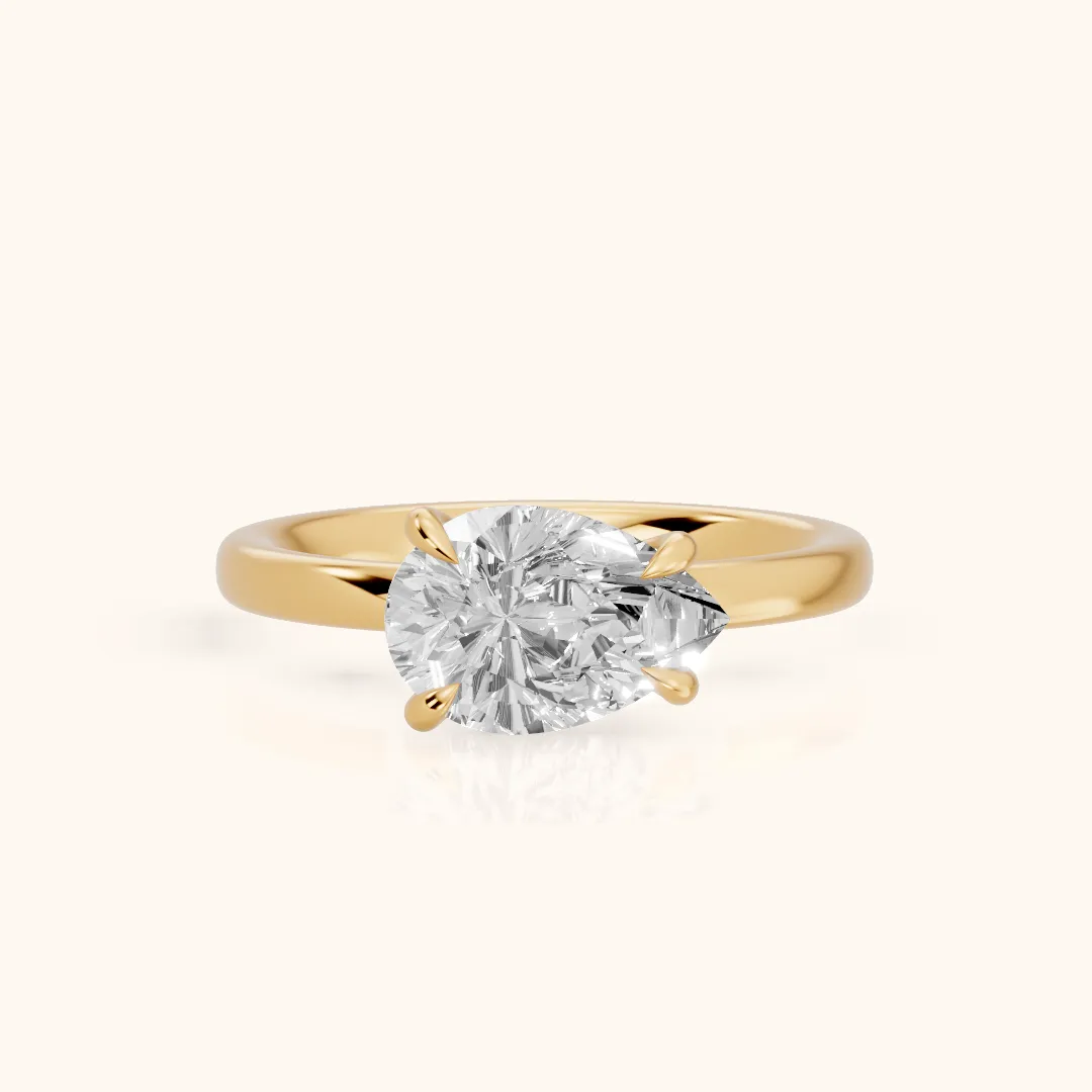 Solvang East-West Solitaire Pear Diamond Engagement Ring in Yellow Gold — view 2