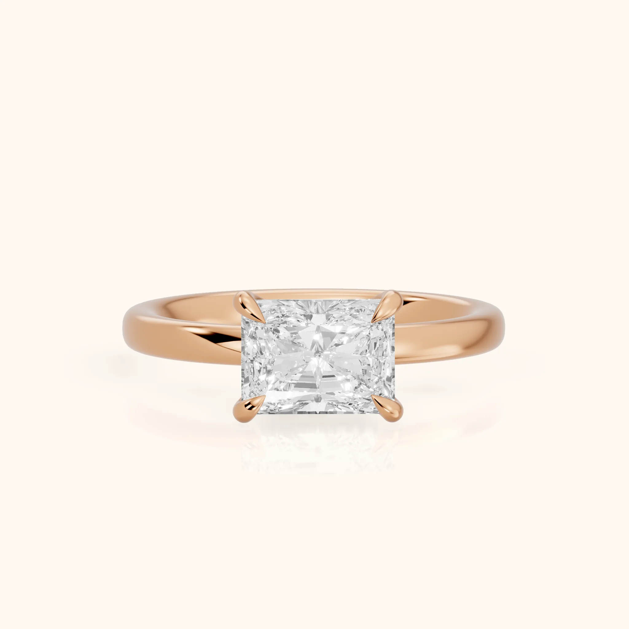 Solvang East-West Solitaire Radiant Diamond Engagement Ring in Rose Gold — view 1