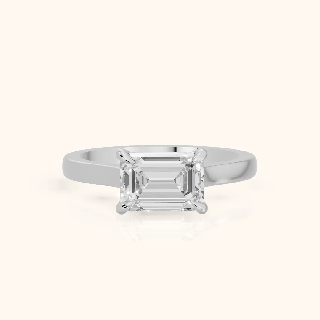 Truckee East-West Cathedral Emerald Diamond Engagement Ring in Silver — view 2