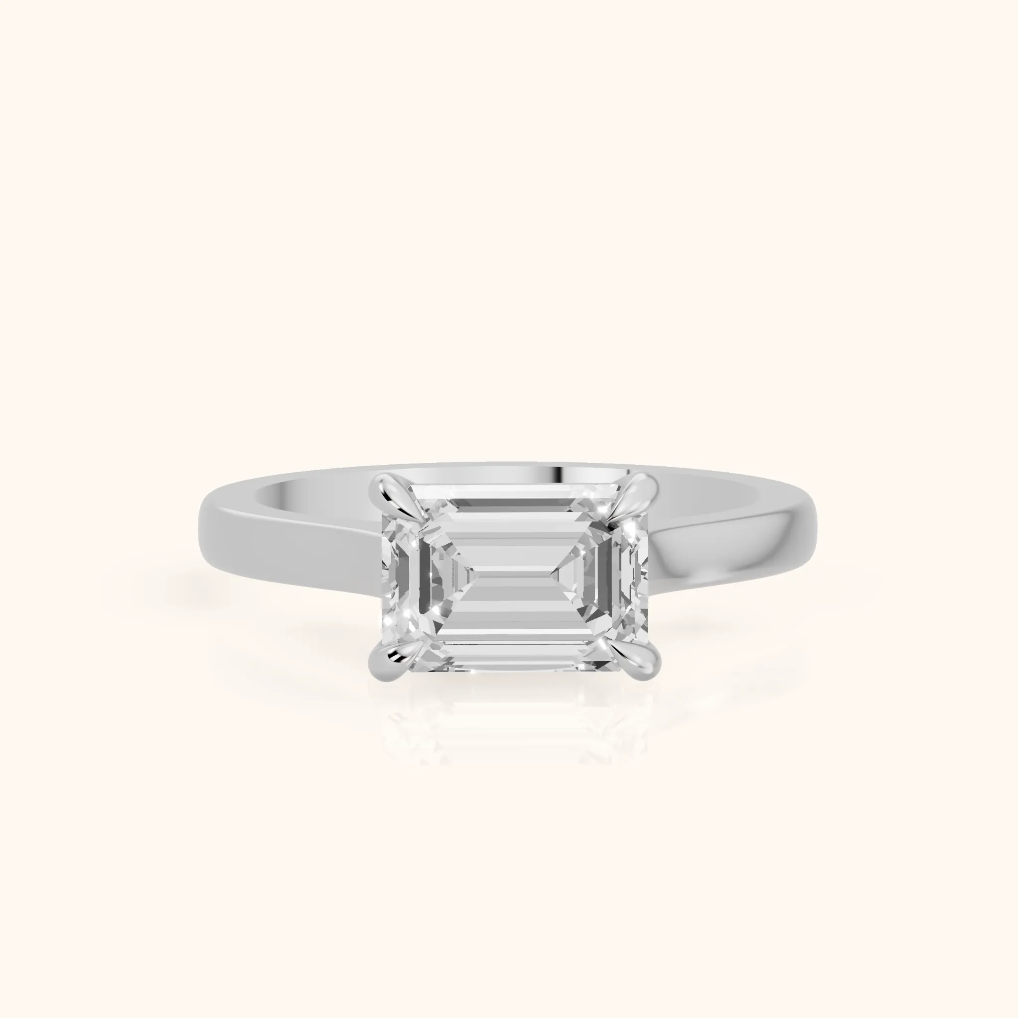 Truckee East-West Cathedral Emerald Diamond Engagement Ring in Silver — view 1