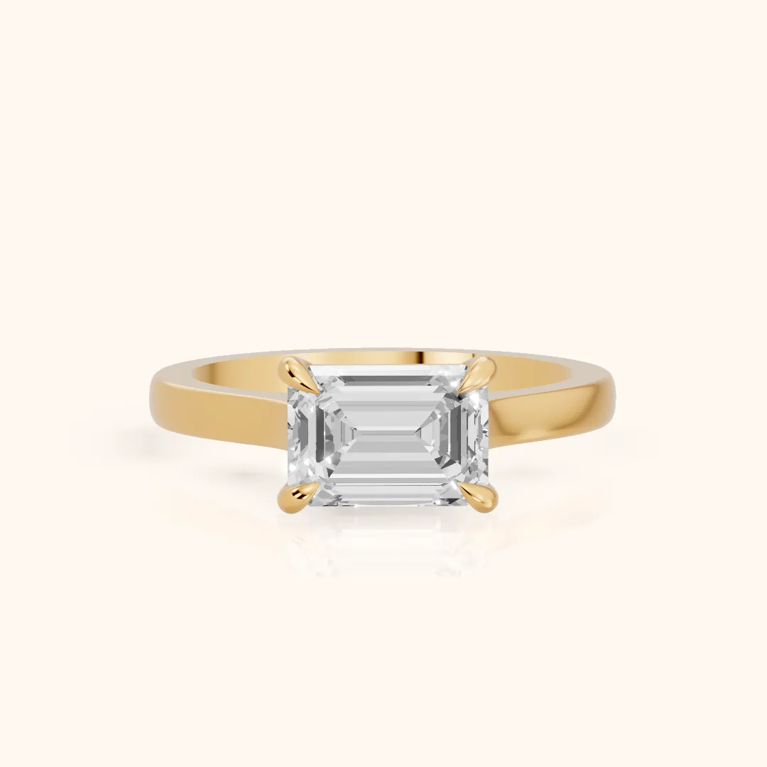 Truckee East-West Cathedral Emerald Diamond Engagement Ring in Yellow Gold — view 2