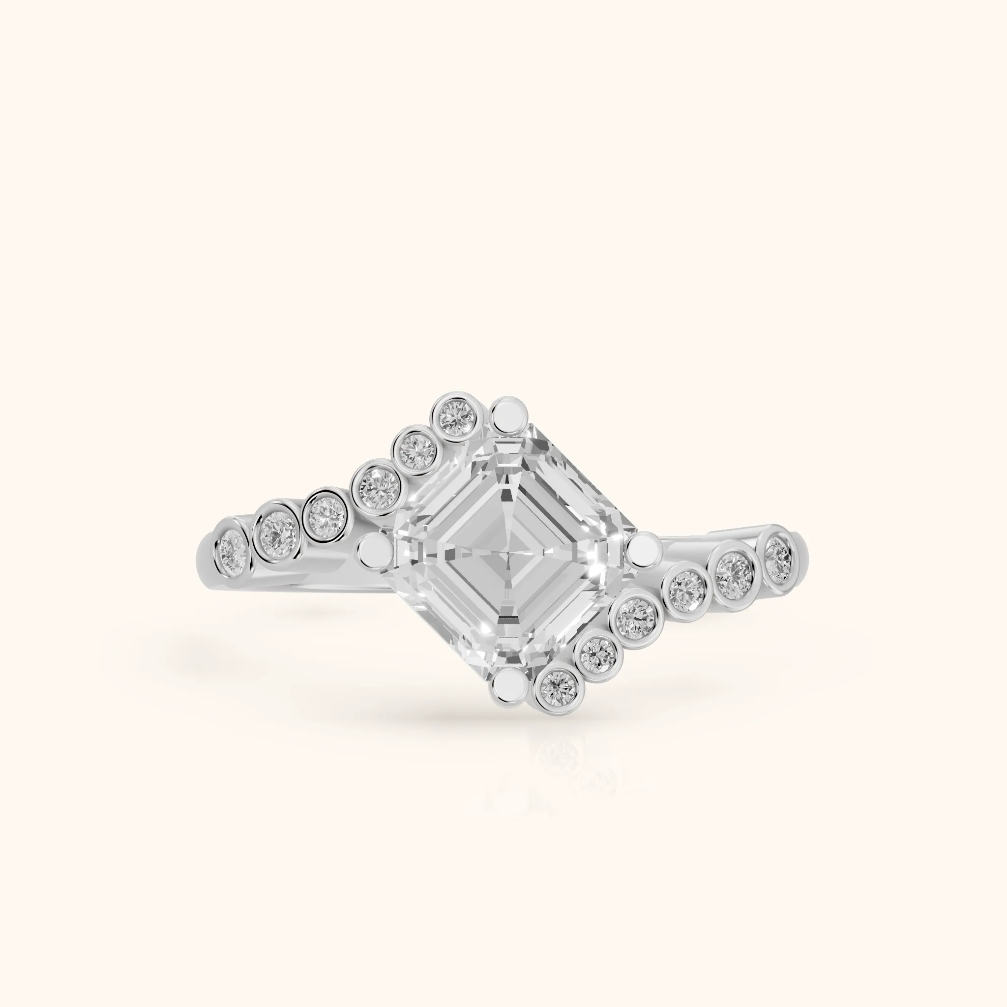 Chatham Bezel Bypass Asscher Diamond Engagement Ring in Silver — view 1