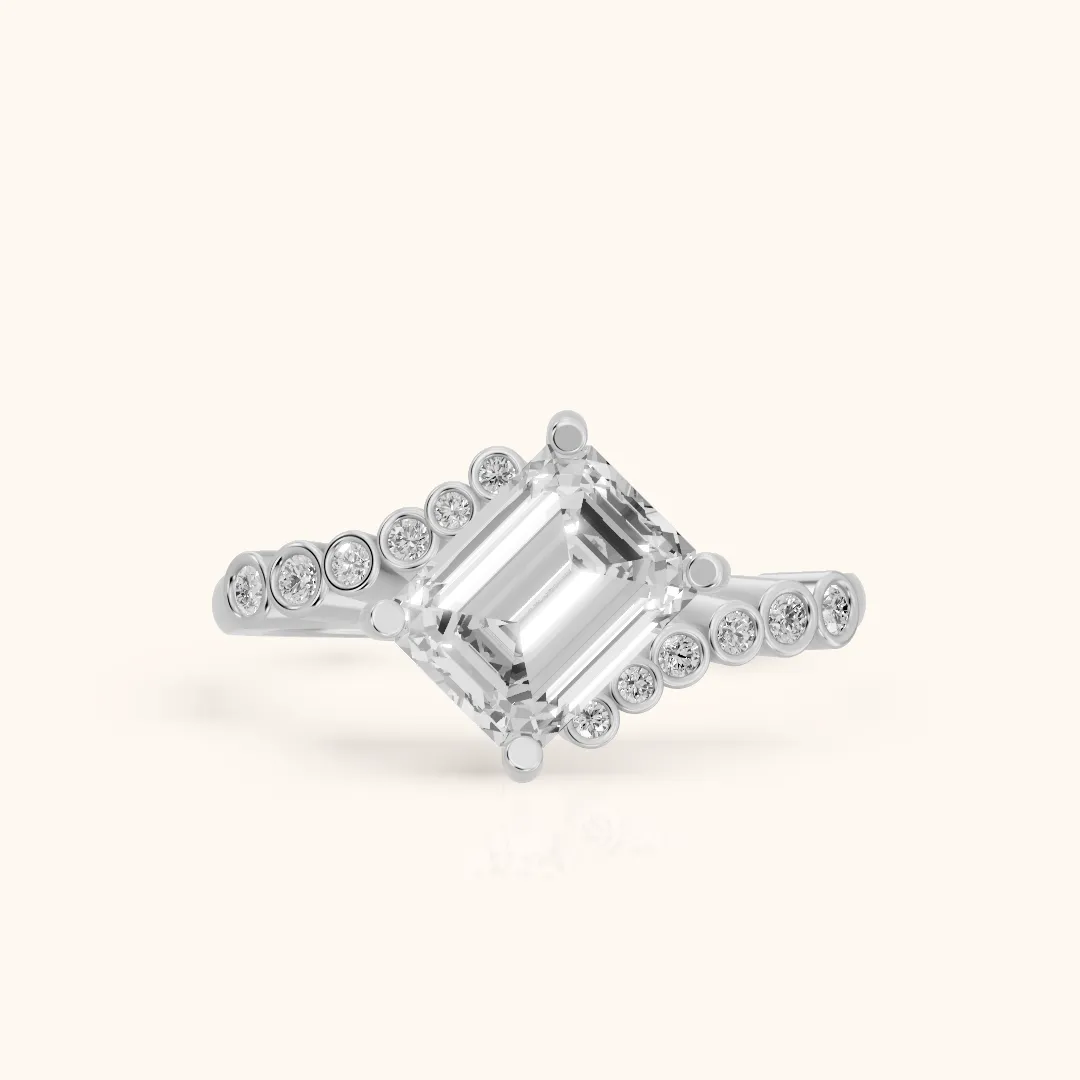 Chatham Bezel Bypass Emerald Diamond Engagement Ring in Platinum — view 2