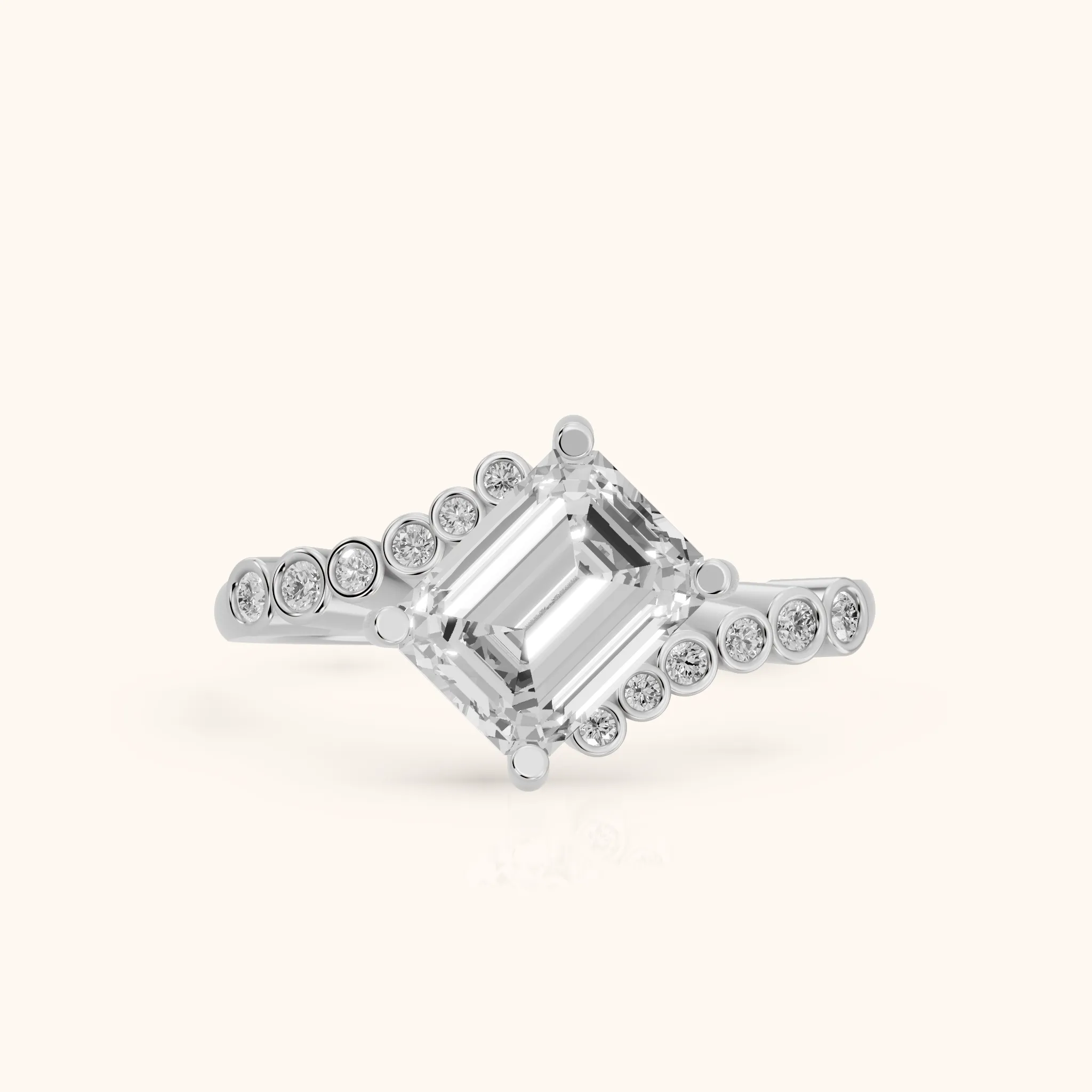 Chatham Bezel Bypass Emerald Diamond Engagement Ring in Platinum — view 1