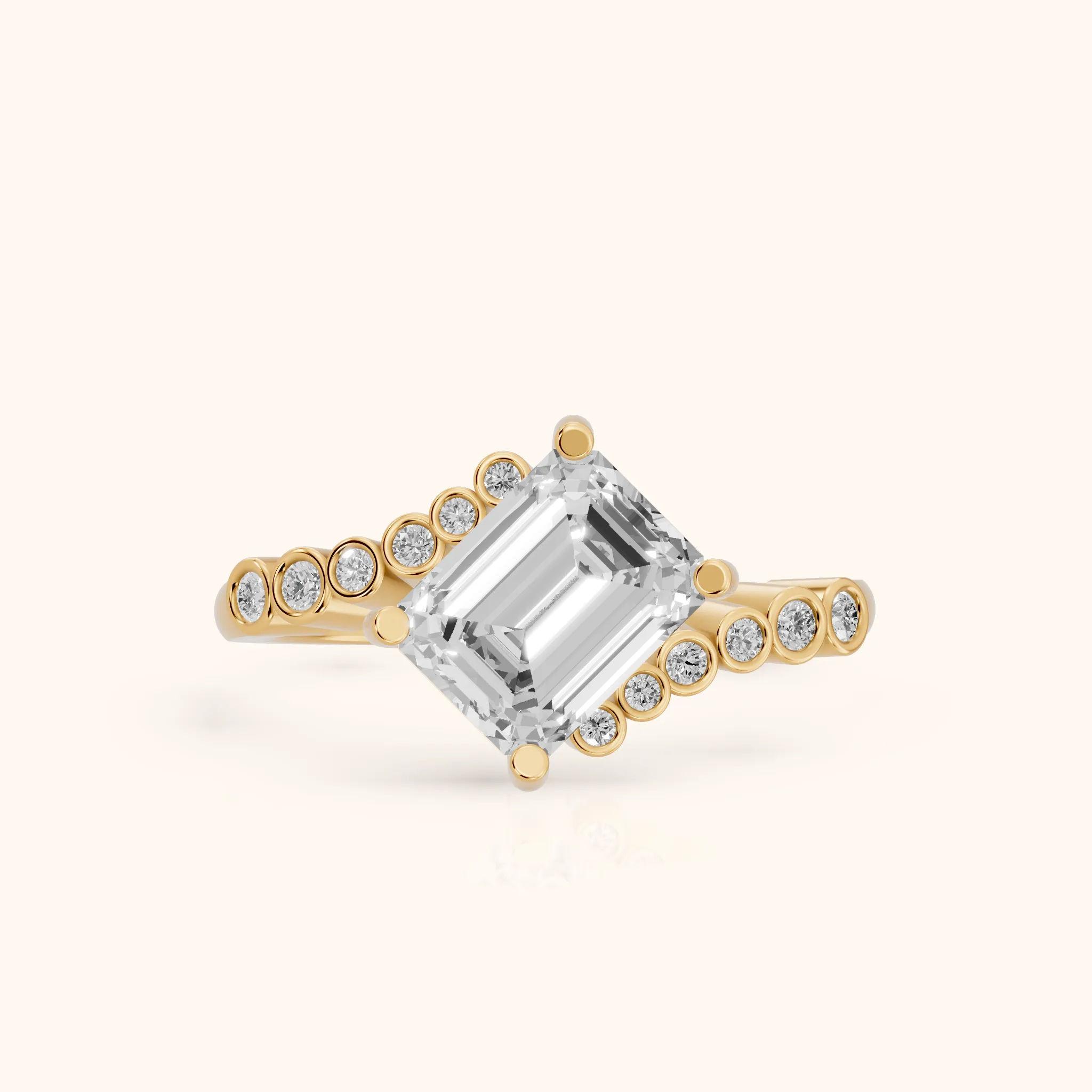 Chatham Bezel Bypass Emerald Diamond Engagement Ring in Yellow Gold — view 1