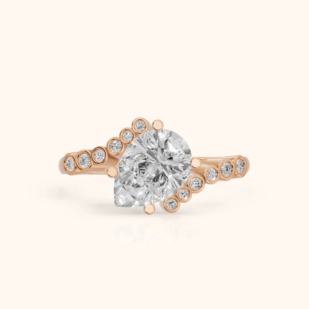 Chatham Bezel Bypass Pear Diamond Engagement Ring in Rose Gold — view 2