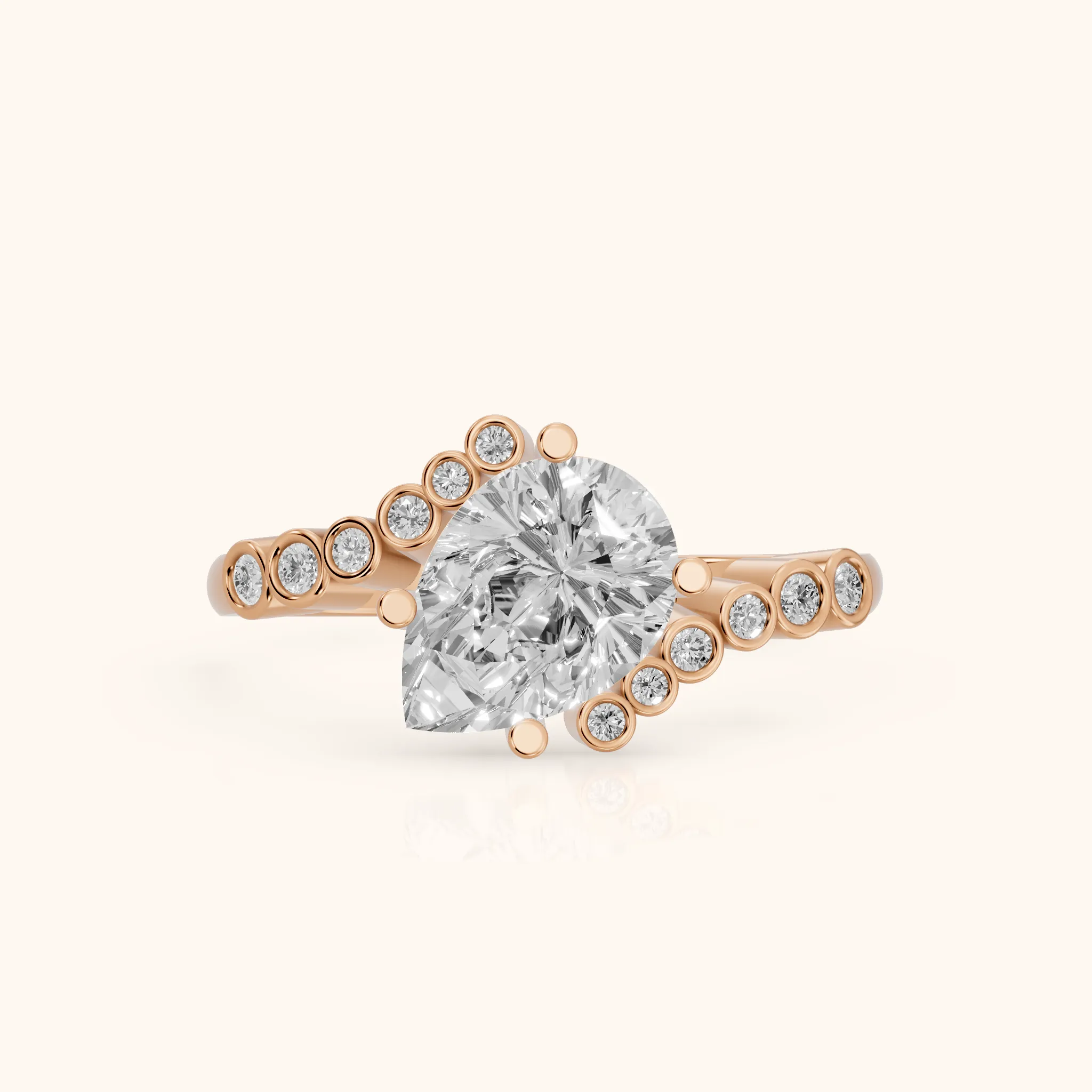 Chatham Bezel Bypass Pear Diamond Engagement Ring in Rose Gold — view 1