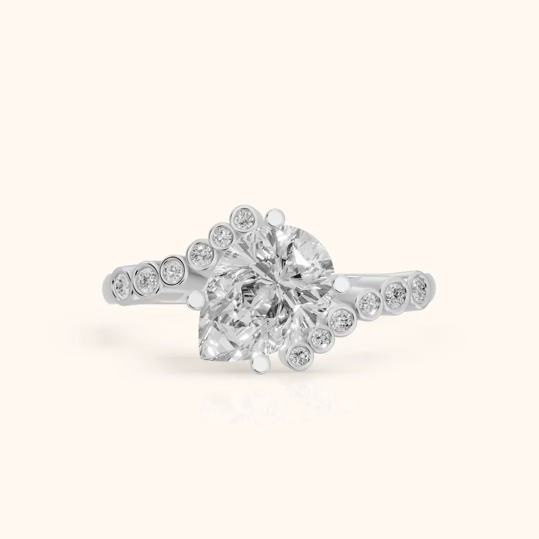 Chatham Bezel Bypass Pear Diamond Engagement Ring in Platinum — view 2