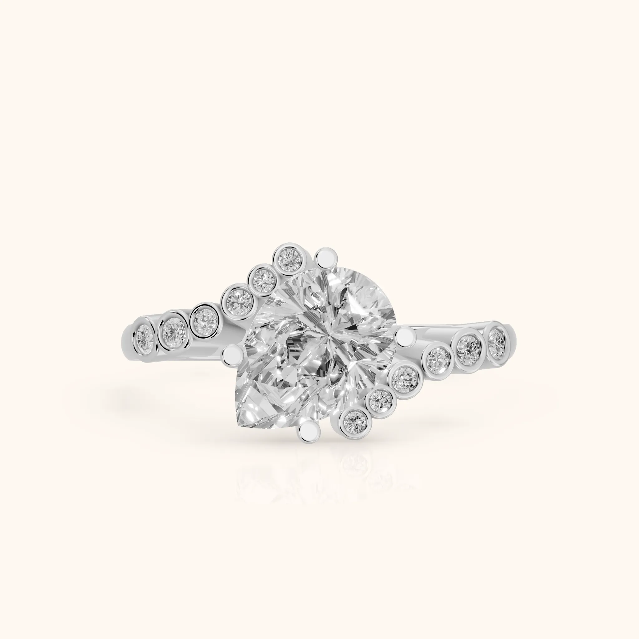 Chatham Bezel Bypass Pear Diamond Engagement Ring in Platinum — view 1