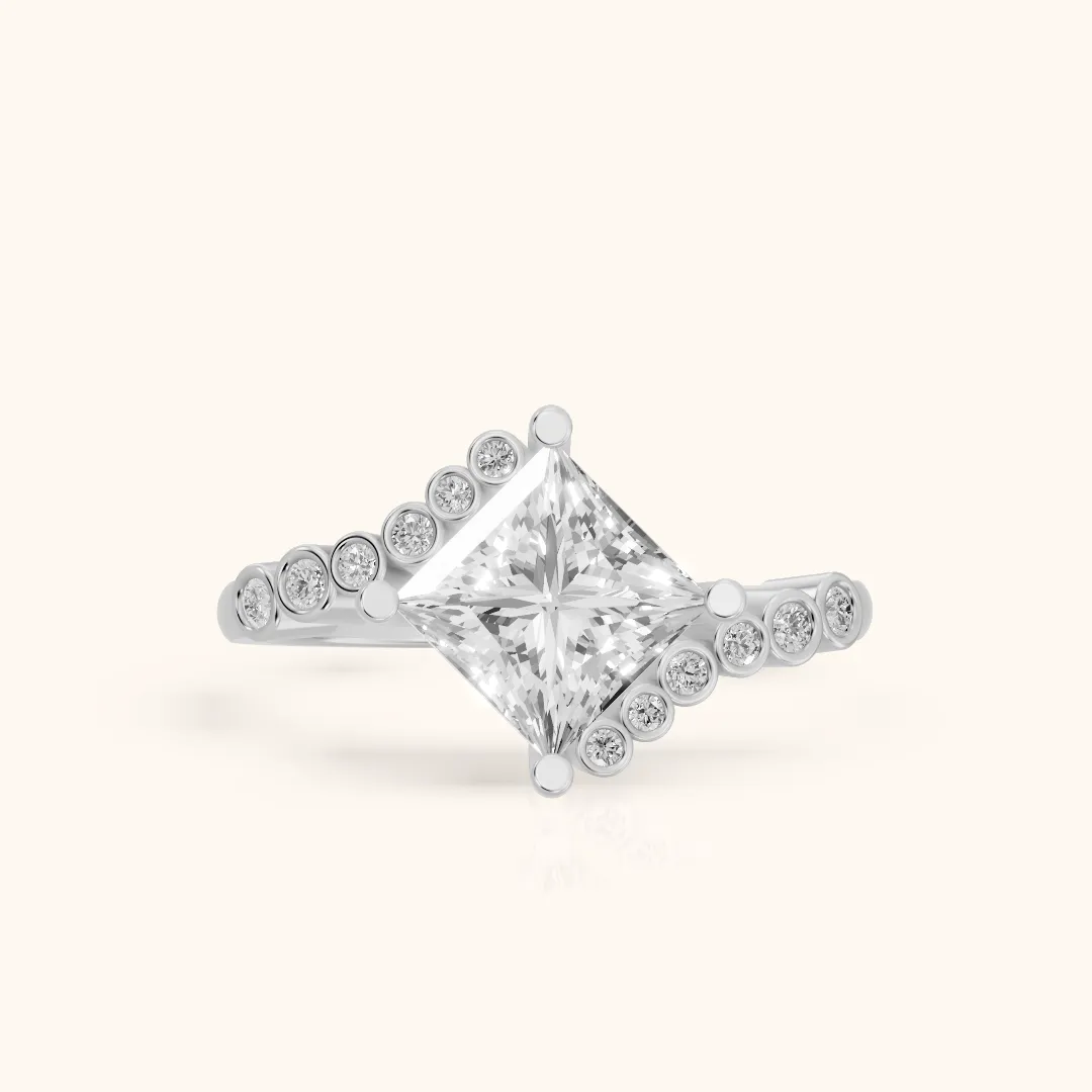 Chatham Bezel Bypass Princess Diamond Engagement Ring in White Gold — view 2