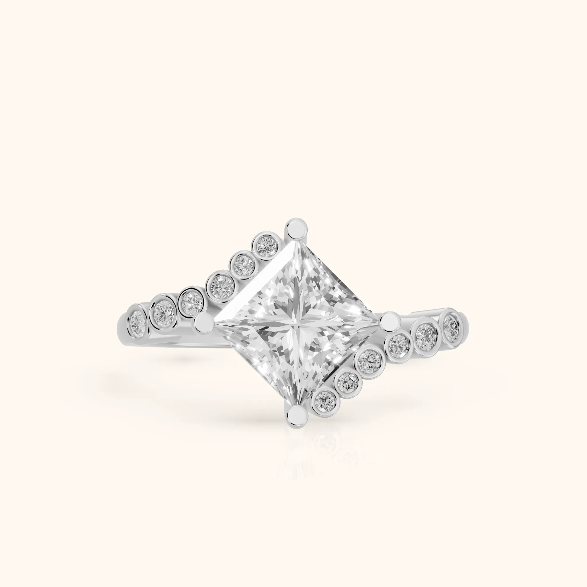 Chatham Bezel Bypass Princess Diamond Engagement Ring in White Gold — view 1
