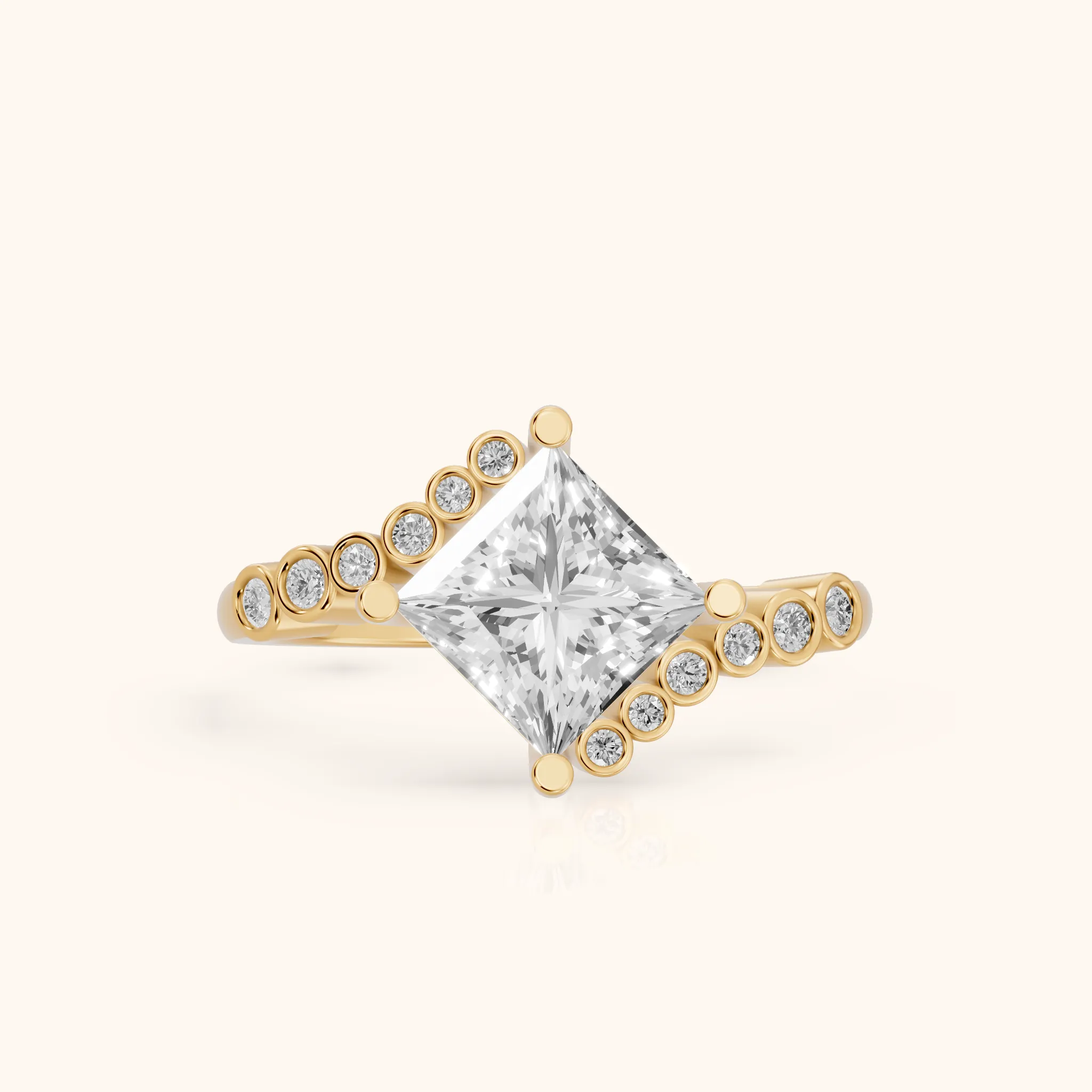 Chatham Bezel Bypass Princess Diamond Engagement Ring in Yellow Gold — view 1