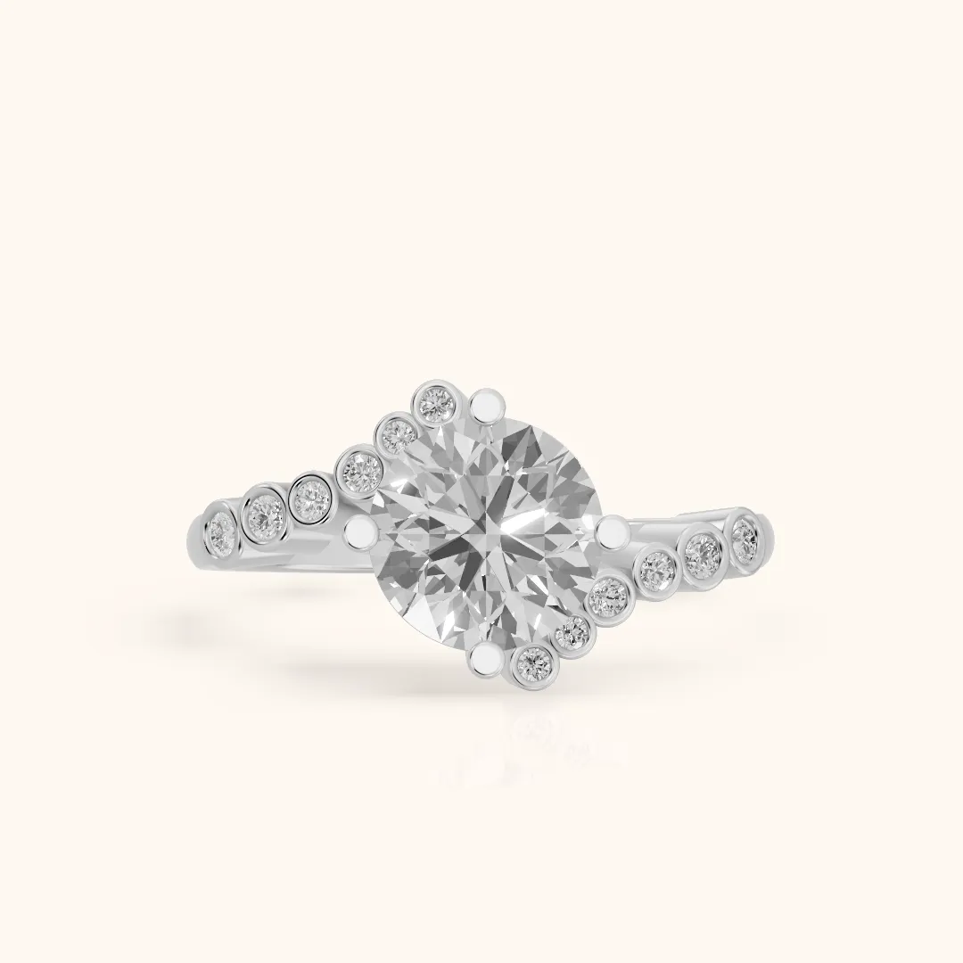 Chatham Bezel Bypass Round Diamond Engagement Ring in Silver — view 2