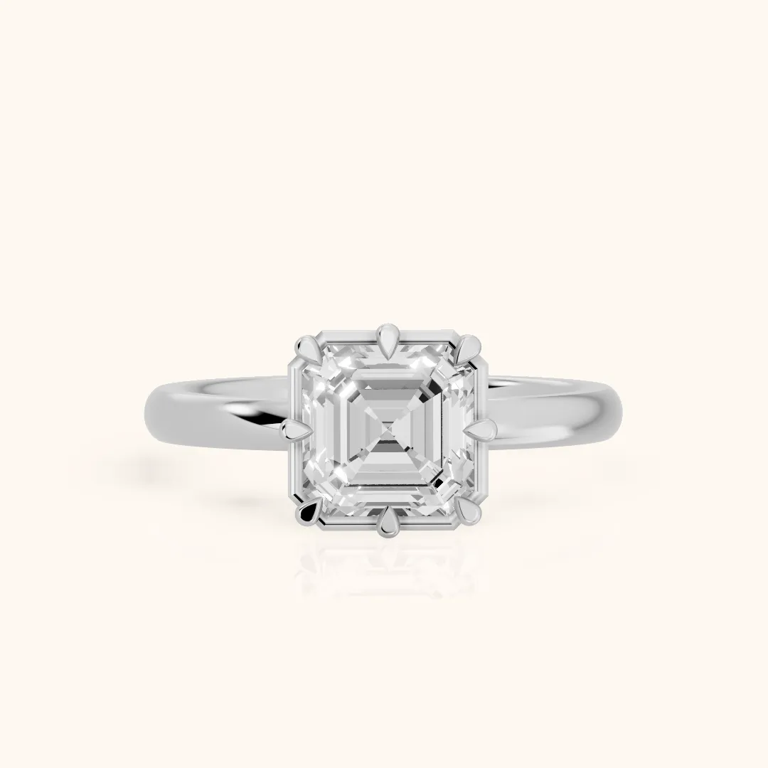 Montauk Crown Solitaire Asscher Diamond Engagement Ring in Silver — view 2
