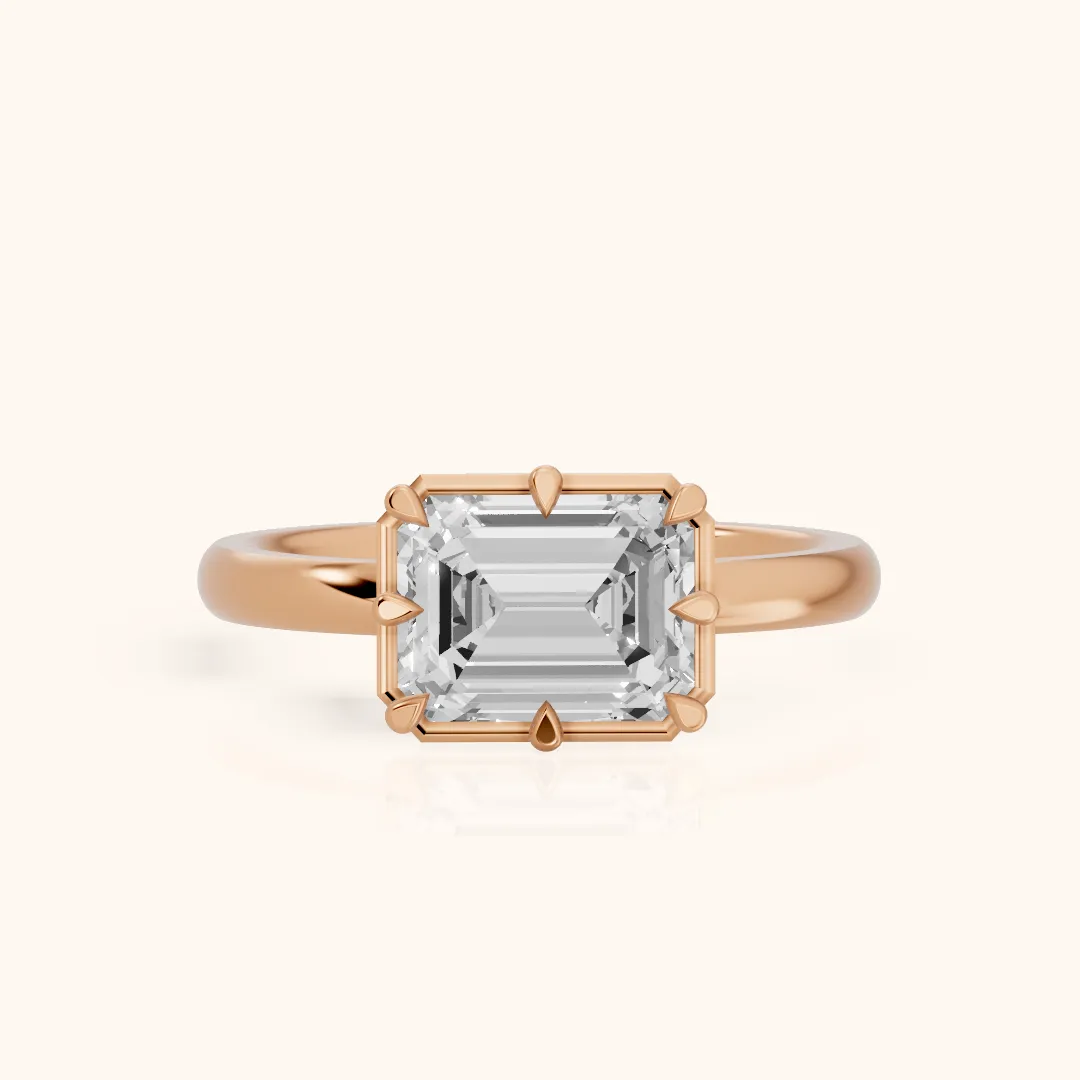 Montauk Crown Solitaire Emerald Diamond Engagement Ring in Rose Gold — view 2