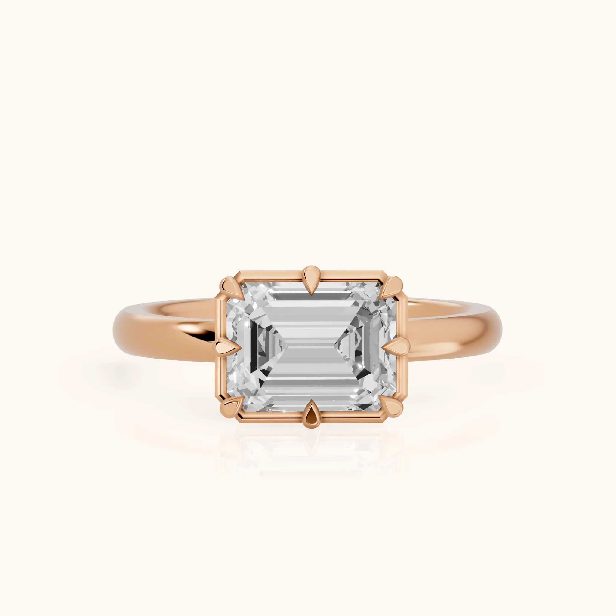 Montauk Crown Solitaire Emerald Diamond Engagement Ring in Rose Gold — view 1