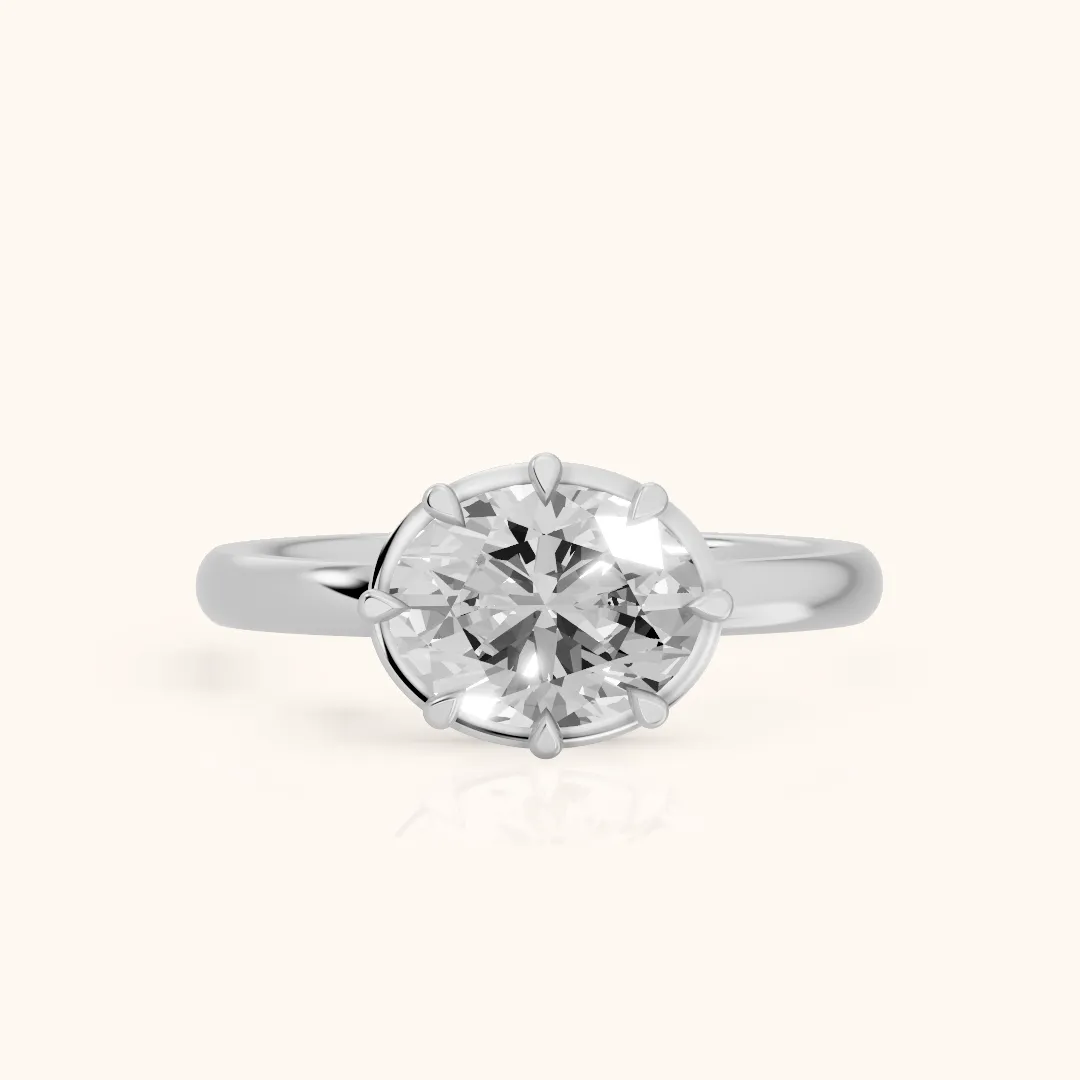Montauk Crown Solitaire Oval Diamond Engagement Ring in Platinum — view 2