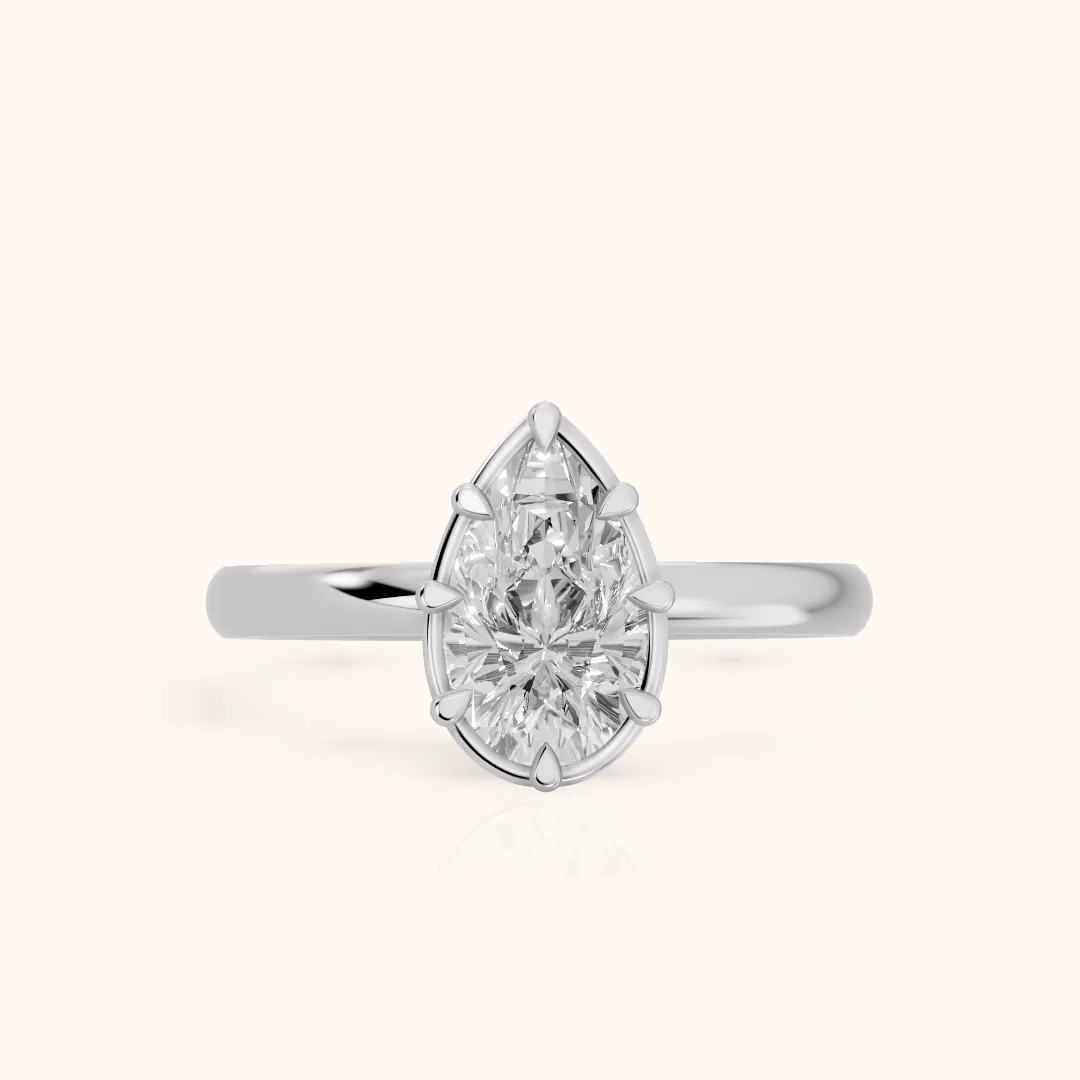 Montauk Crown Solitaire Pear Diamond Engagement Ring in Silver — view 2