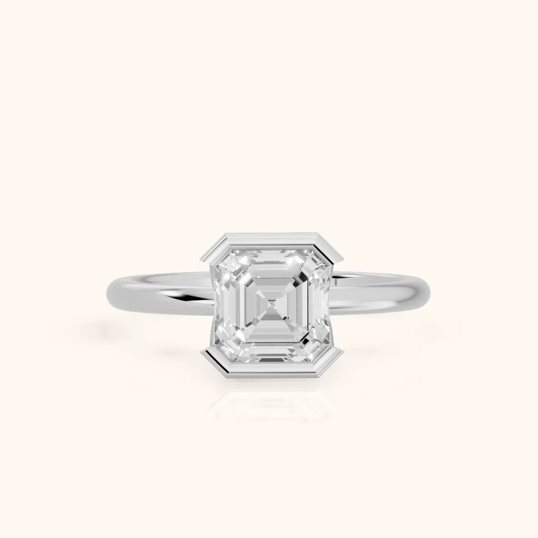 Bedford Half Bezel Solitaire Asscher Diamond Engagement Ring in White Gold — view 2
