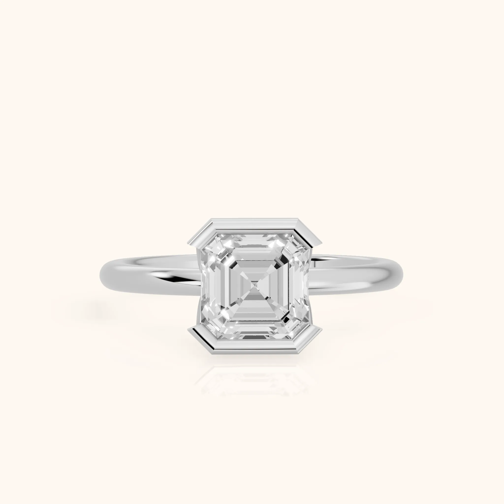 Bedford Half Bezel Solitaire Asscher Diamond Engagement Ring in White Gold — view 1