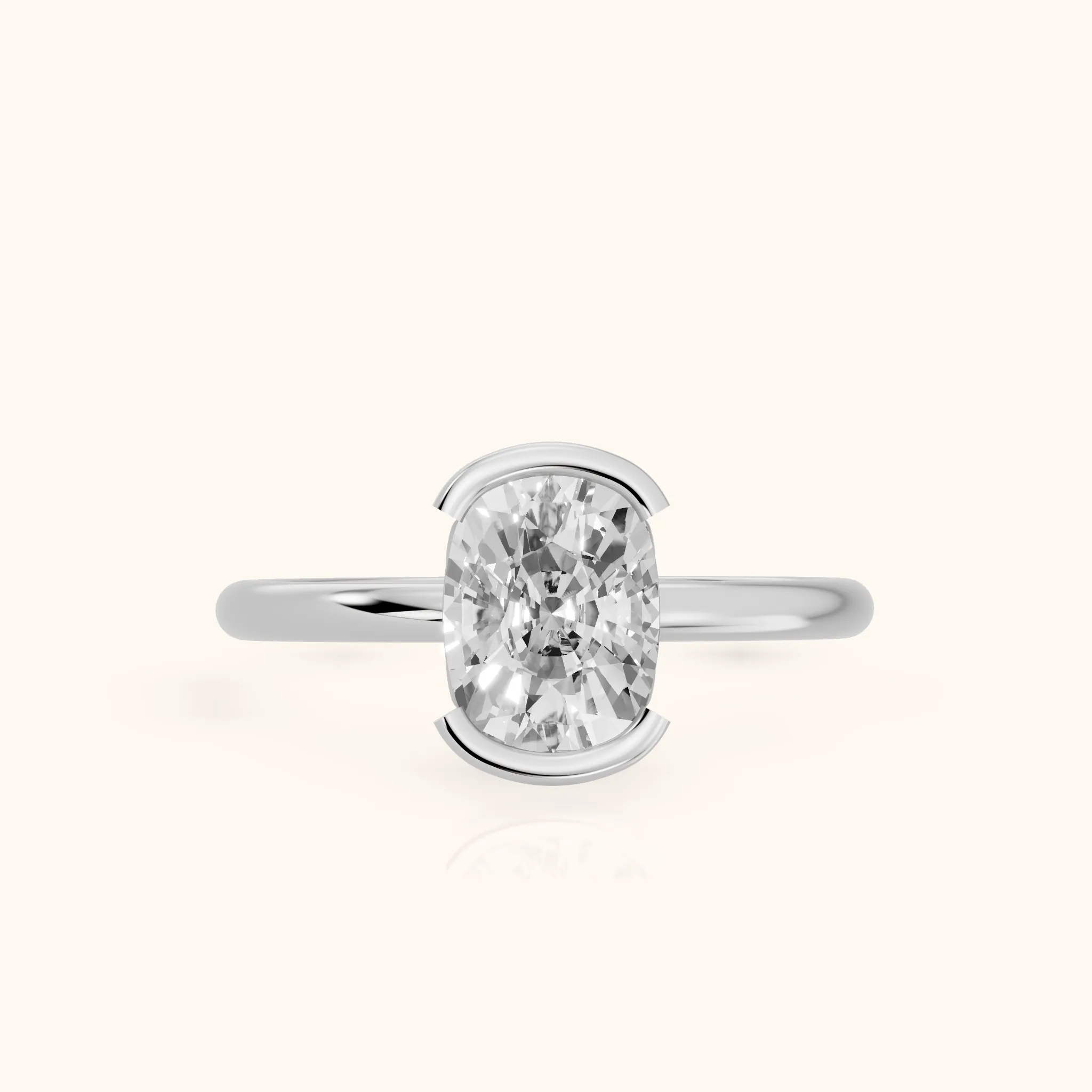 Bedford Half Bezel Solitaire Cushion Diamond Engagement Ring in Silver — view 1