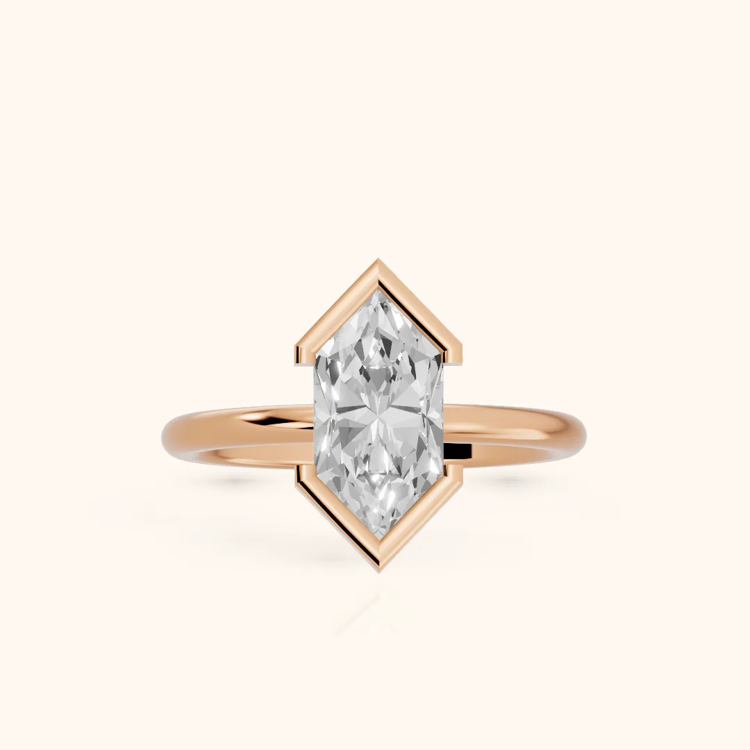 Bedford Half Bezel Solitaire Dutch Marquise Diamond Engagement Ring in Rose Gold — view 2