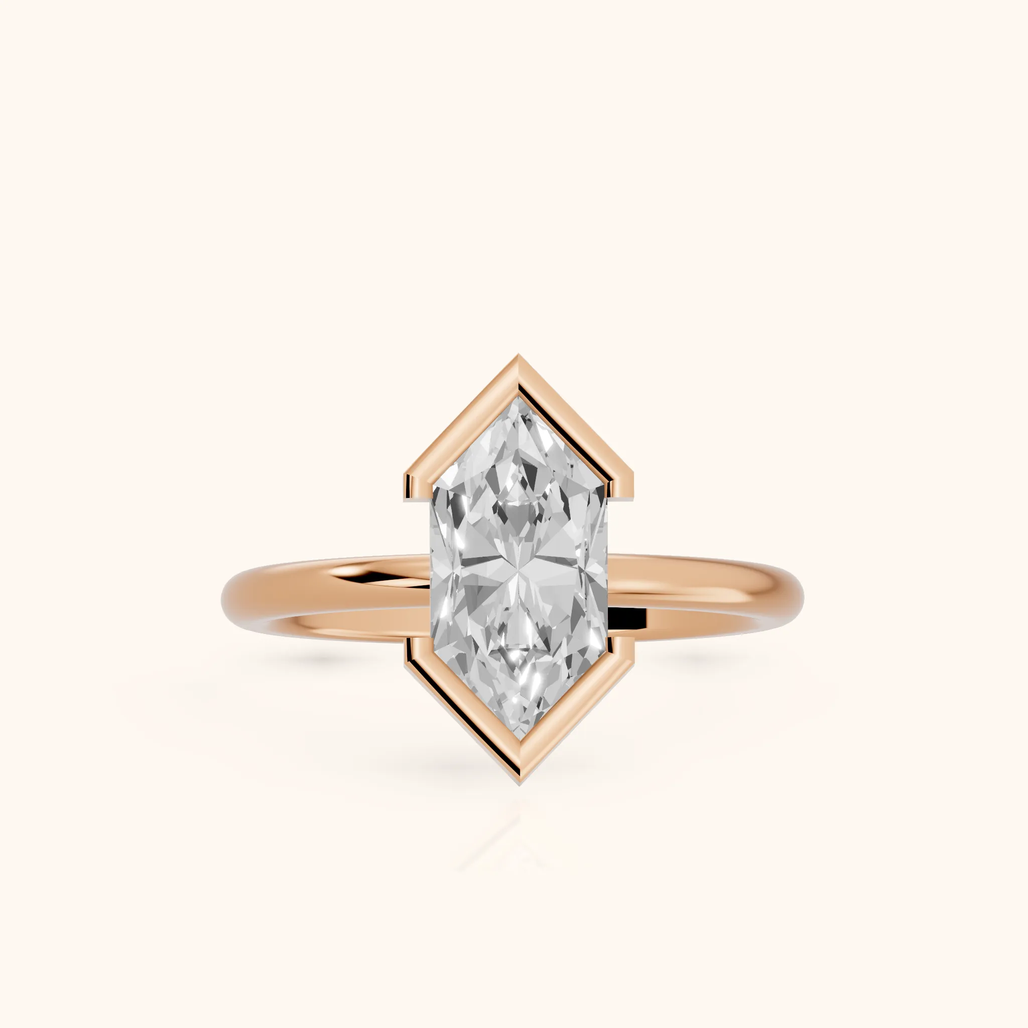 Bedford Half Bezel Solitaire Dutch Marquise Diamond Engagement Ring in Rose Gold — view 1