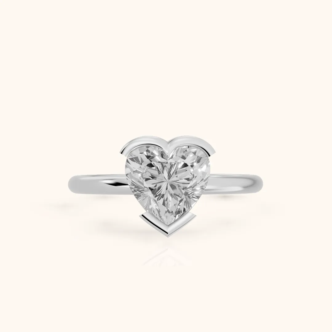 Bedford Half Bezel Solitaire Heart Diamond Engagement Ring in White Gold — view 2