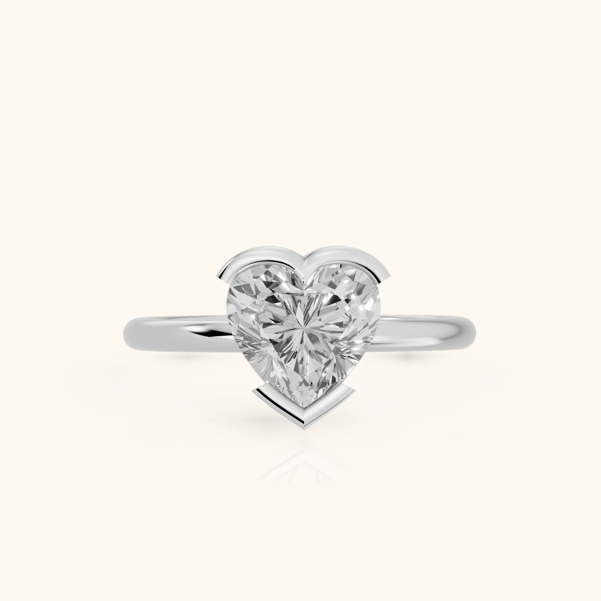 Bedford Half Bezel Solitaire Heart Diamond Engagement Ring in White Gold — view 1