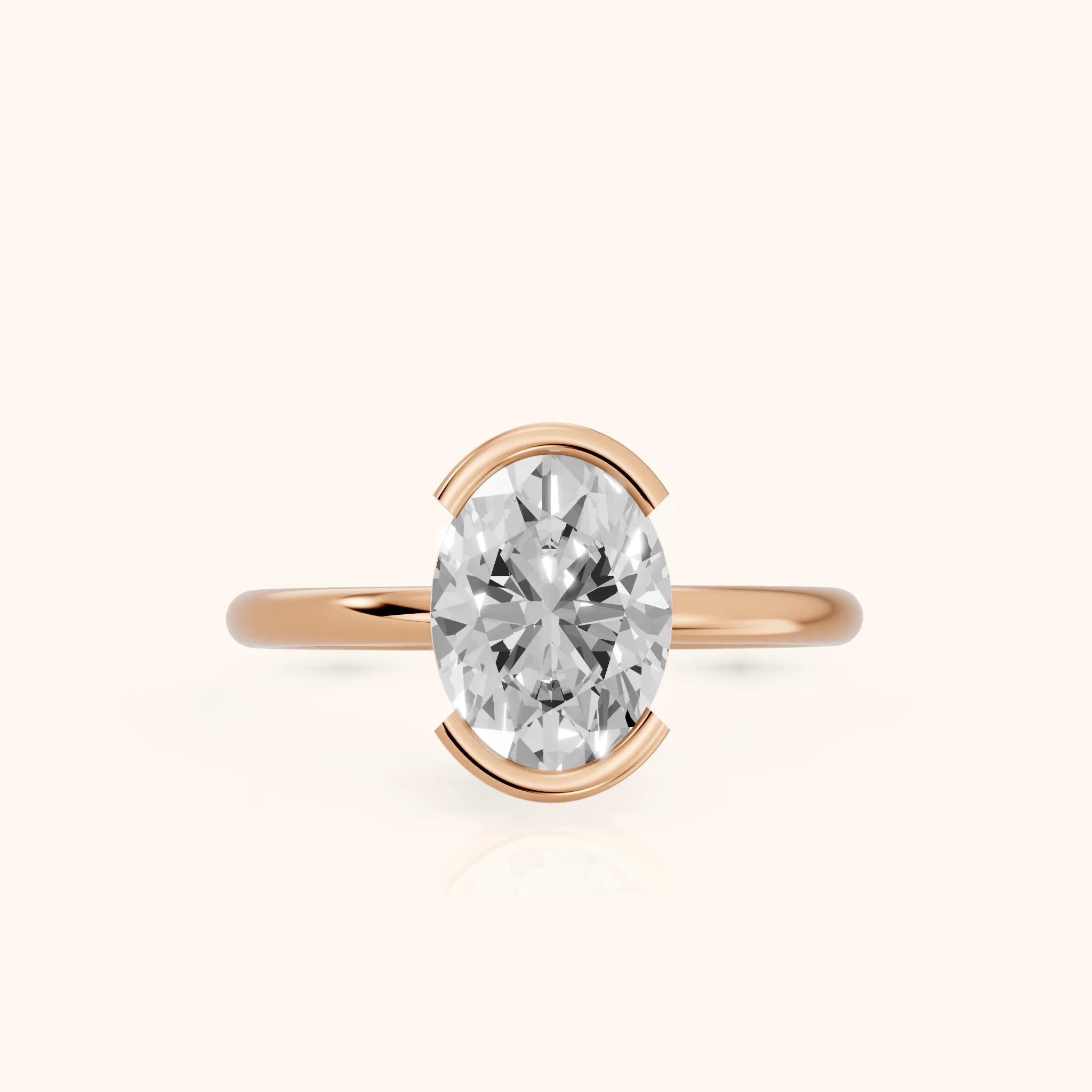 Bedford Half Bezel Solitaire Oval Diamond Engagement Ring in Rose Gold — view 1