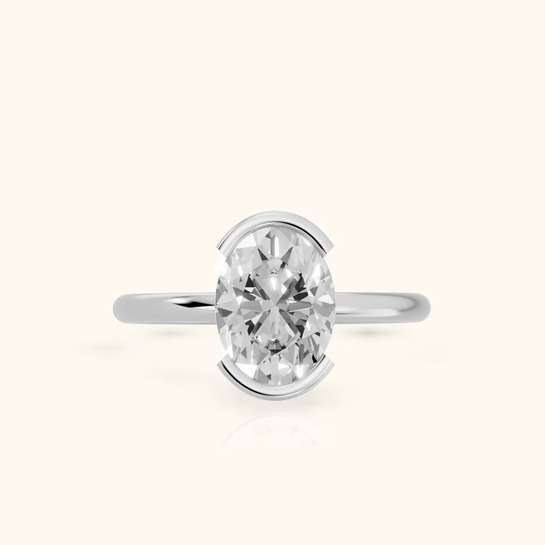 Bedford Half Bezel Solitaire Oval Diamond Engagement Ring in Platinum — view 2