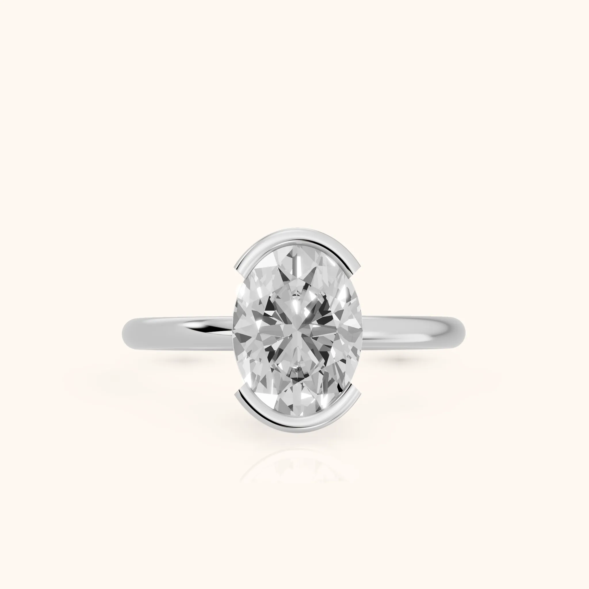 Bedford Half Bezel Solitaire Oval Diamond Engagement Ring in Platinum — view 1