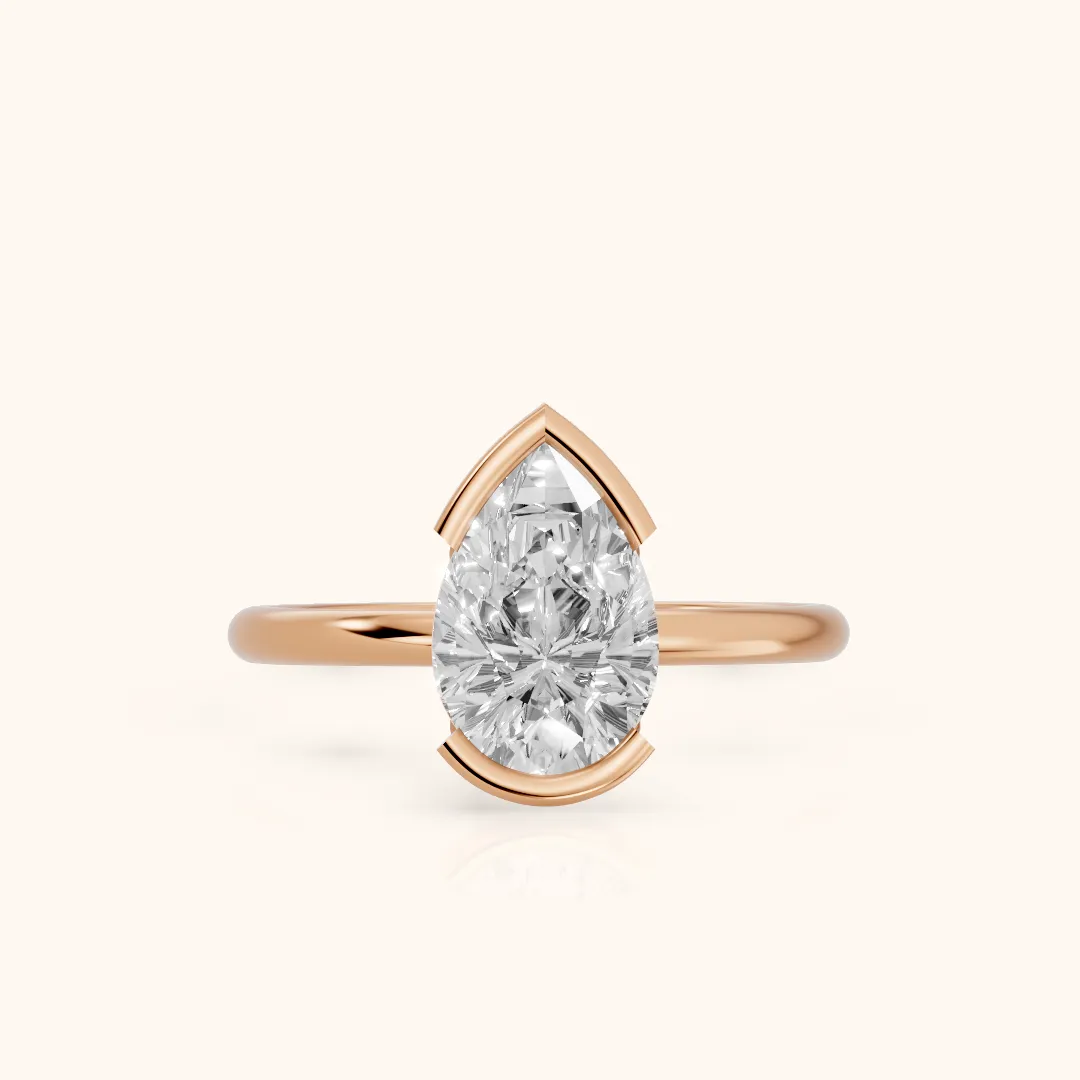 Bedford Half Bezel Solitaire Pear Diamond Engagement Ring in Rose Gold — view 2