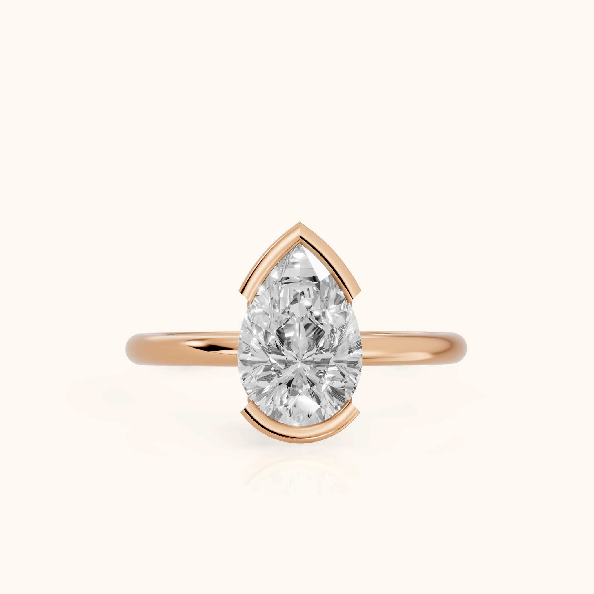 Bedford Half Bezel Solitaire Pear Diamond Engagement Ring in Rose Gold — view 1