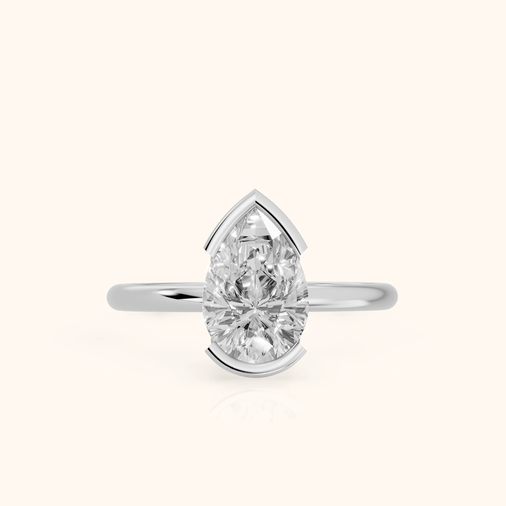 Bedford Half Bezel Solitaire Pear Diamond Engagement Ring in Silver — view 1