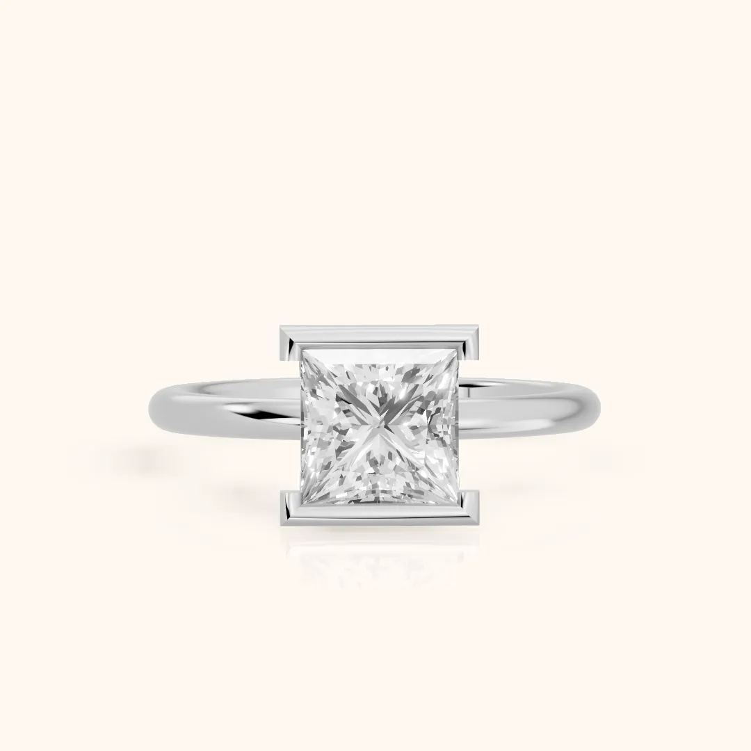 Bedford Half Bezel Solitaire Princess Diamond Engagement Ring in Platinum — view 2