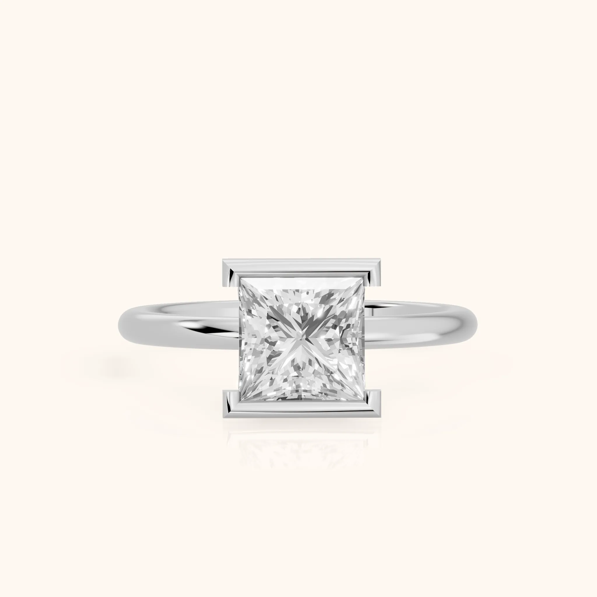 Bedford Half Bezel Solitaire Princess Diamond Engagement Ring in Platinum — view 1