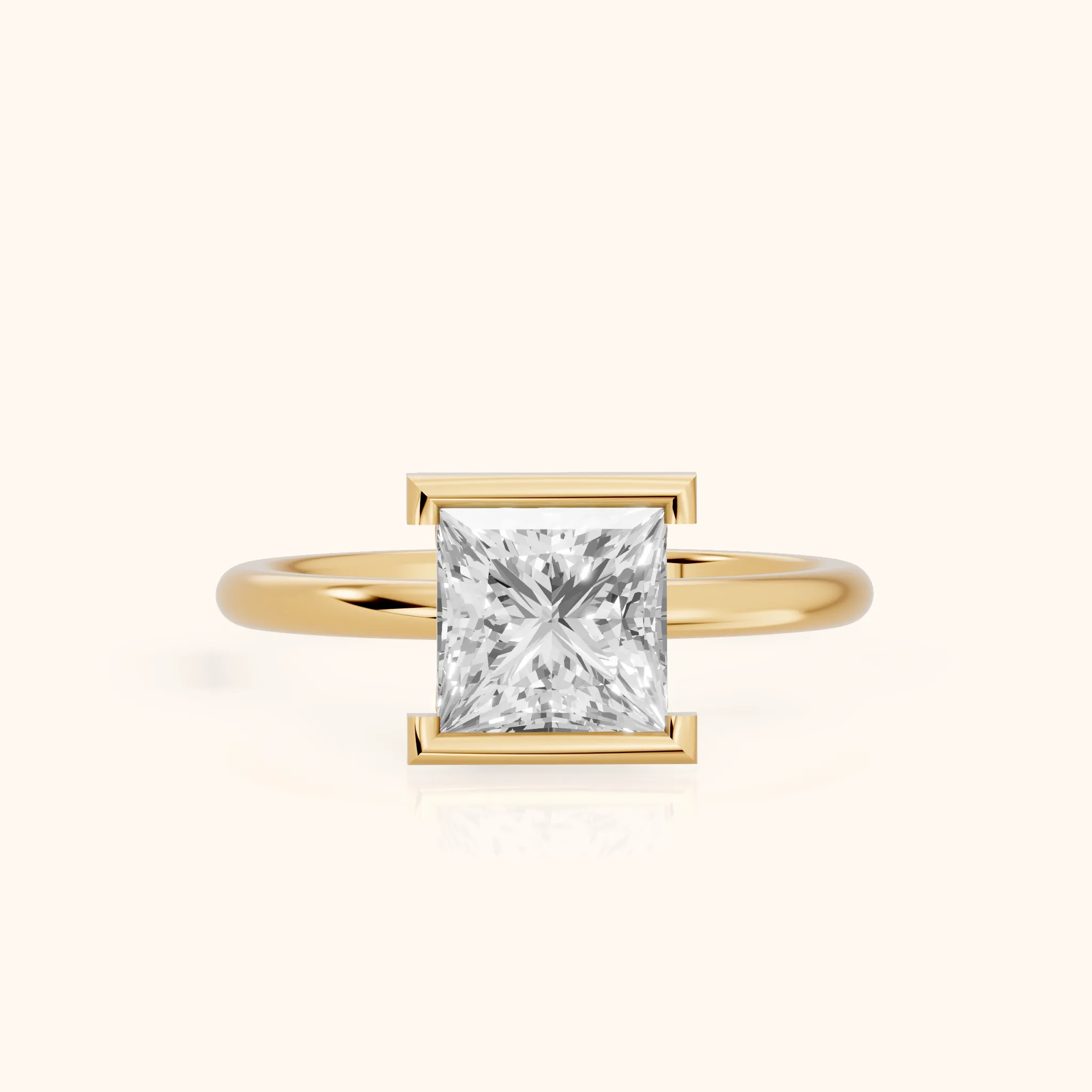Bedford Half Bezel Solitaire Princess Diamond Engagement Ring in Yellow Gold — view 1