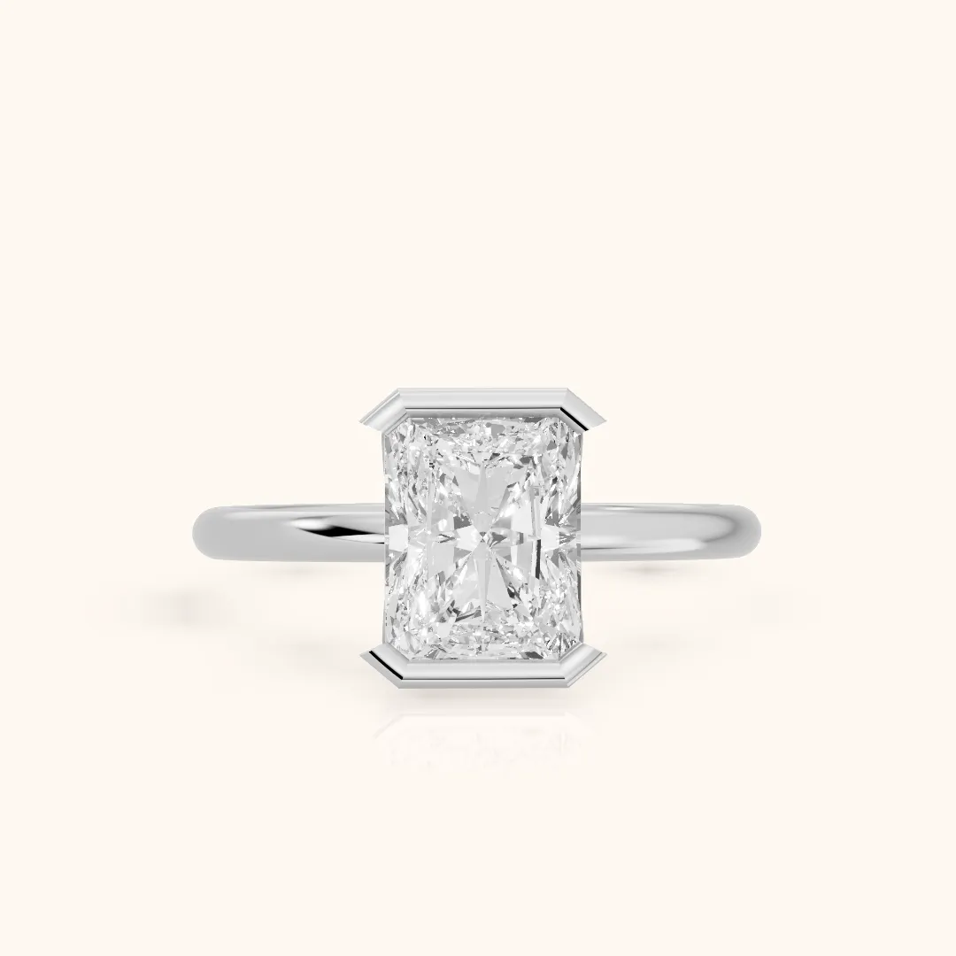 Bedford Half Bezel Solitaire Radiant Diamond Engagement Ring in Platinum — view 2