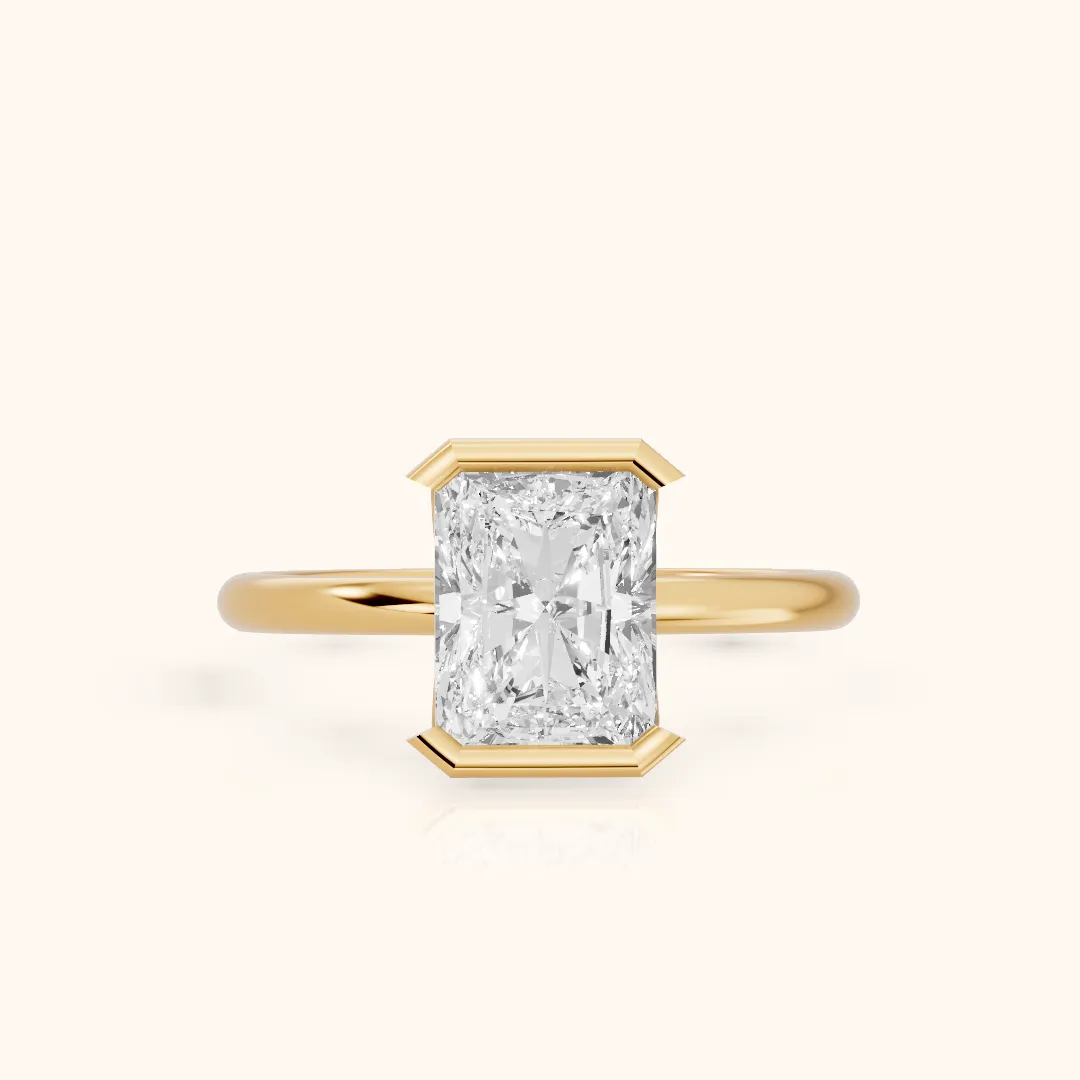 Bedford Half Bezel Solitaire Radiant Diamond Engagement Ring in Yellow Gold — view 2