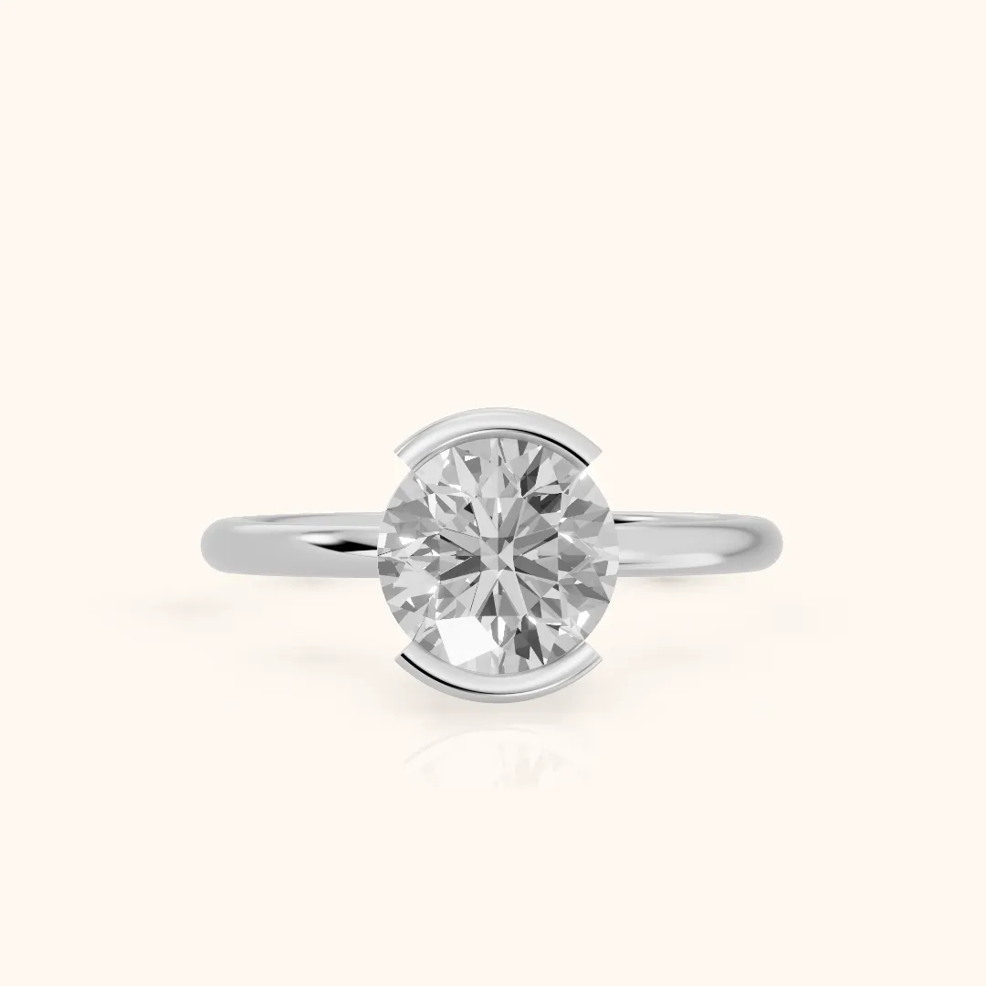 Bedford Half Bezel Solitaire Round Diamond Engagement Ring in Silver — view 2