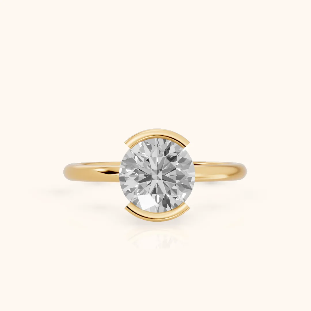 Bedford Half Bezel Solitaire Round Diamond Engagement Ring in Yellow Gold — view 2
