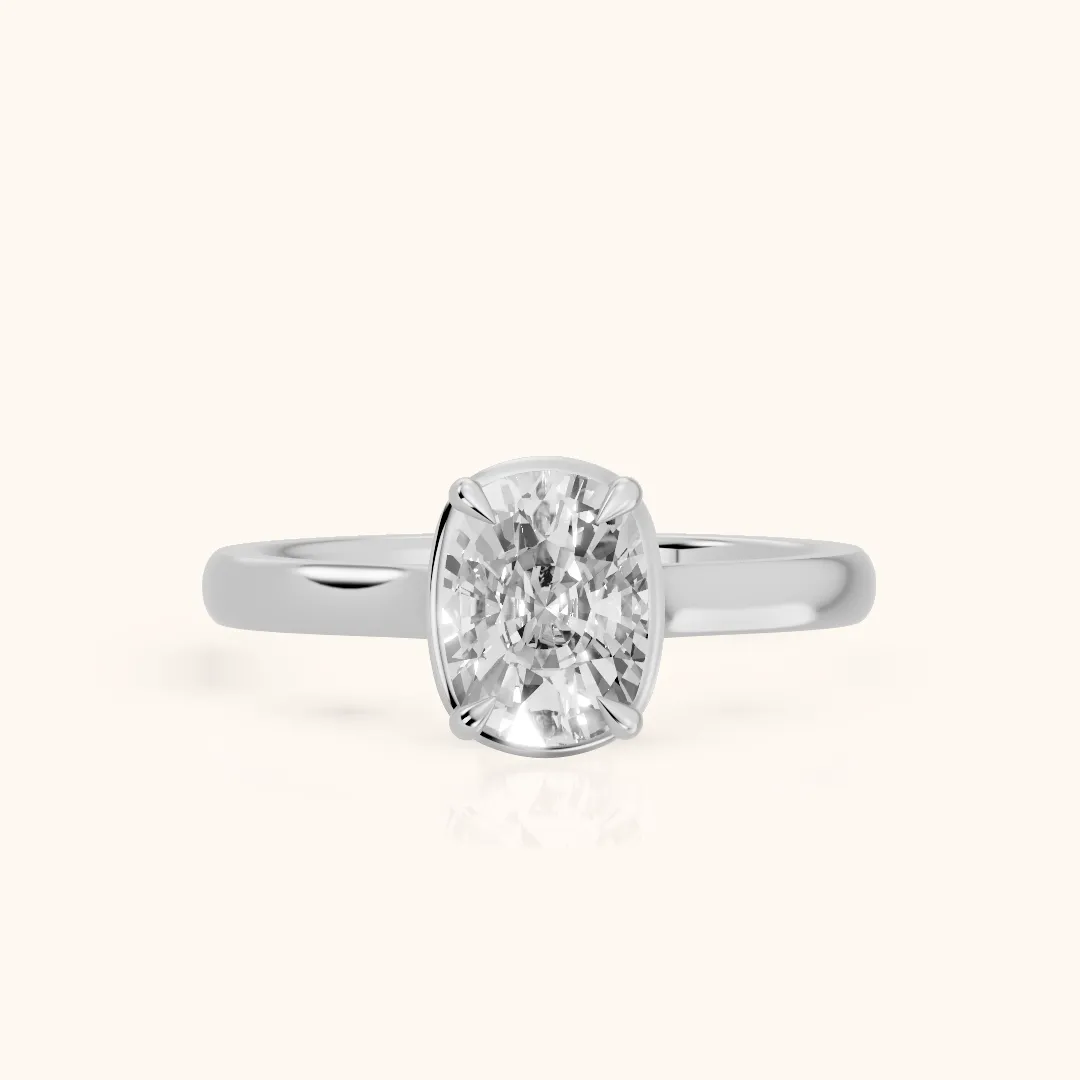 Ashland Basket Solitaire Cushion Diamond Engagement Ring in Silver — view 2