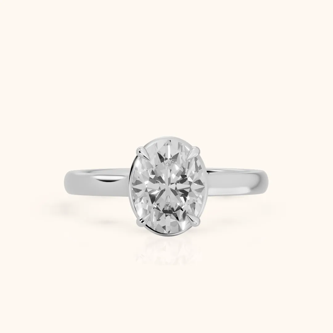 Ashland Basket Solitaire Oval Diamond Engagement Ring in Silver — view 2