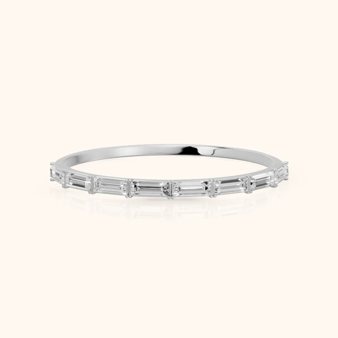Gaia Bar Set Baguette Diamond Half Eternity Band in Silver — view 2