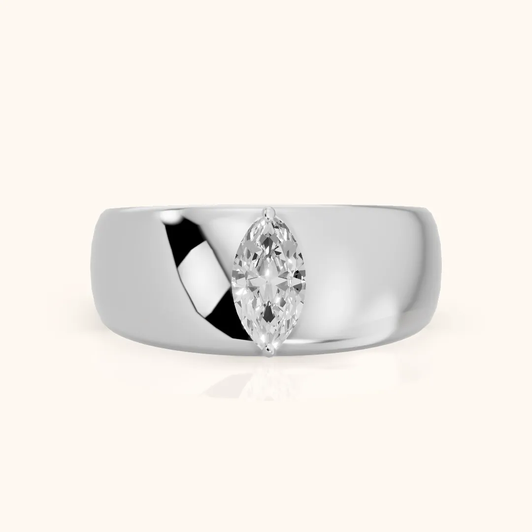 Marta Low Dome Marquise Diamond Wedding Band in Silver — view 2