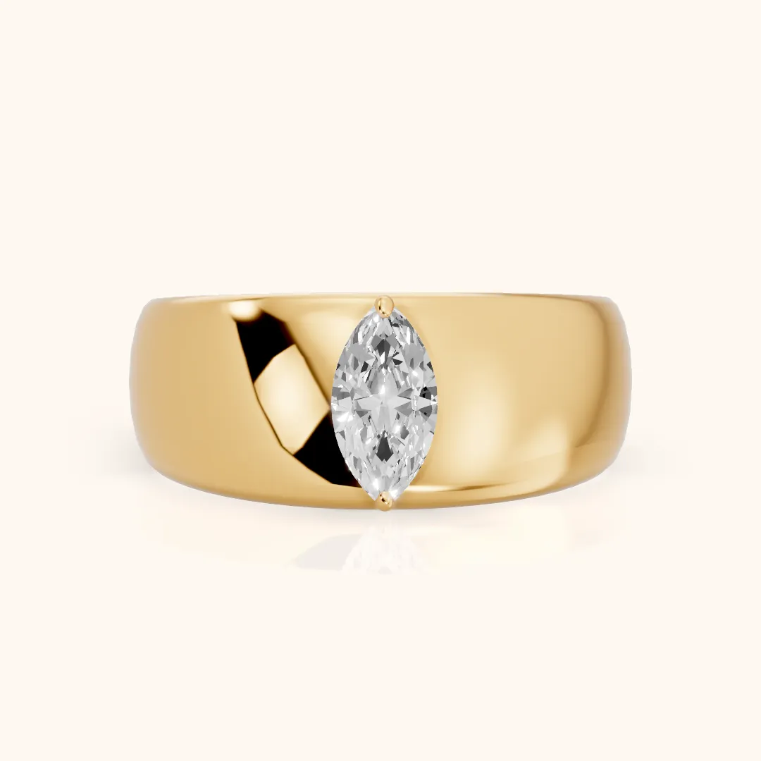 Marta Low Dome Marquise Diamond Wedding Band in Yellow Gold — view 2