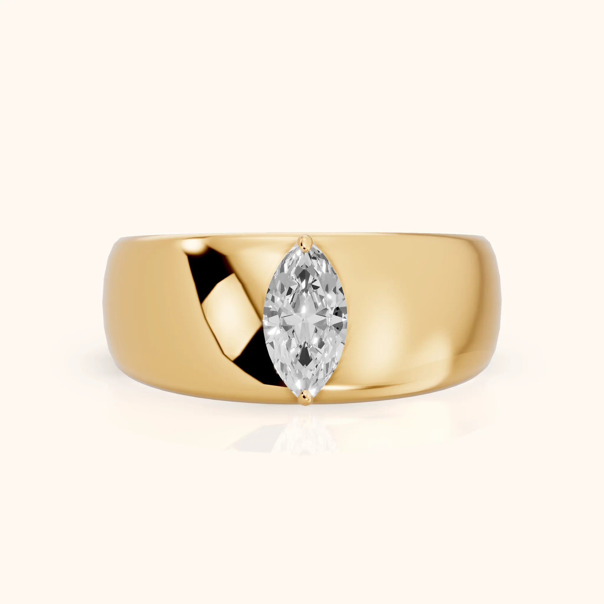 Marta Low Dome Marquise Diamond Wedding Band in Yellow Gold — view 1