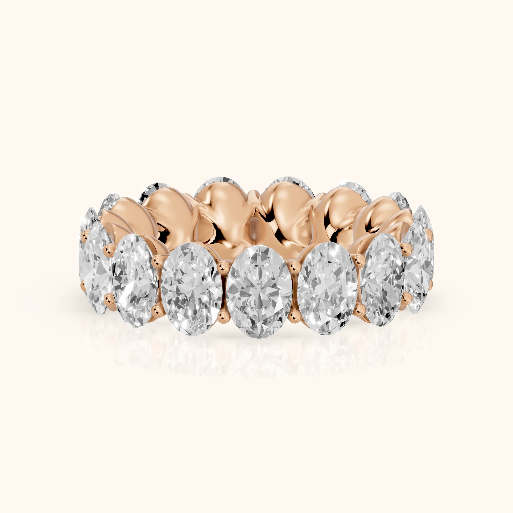 Flavia Shared Prong Oval Diamond Eternity Band in Rose Gold — view 1
