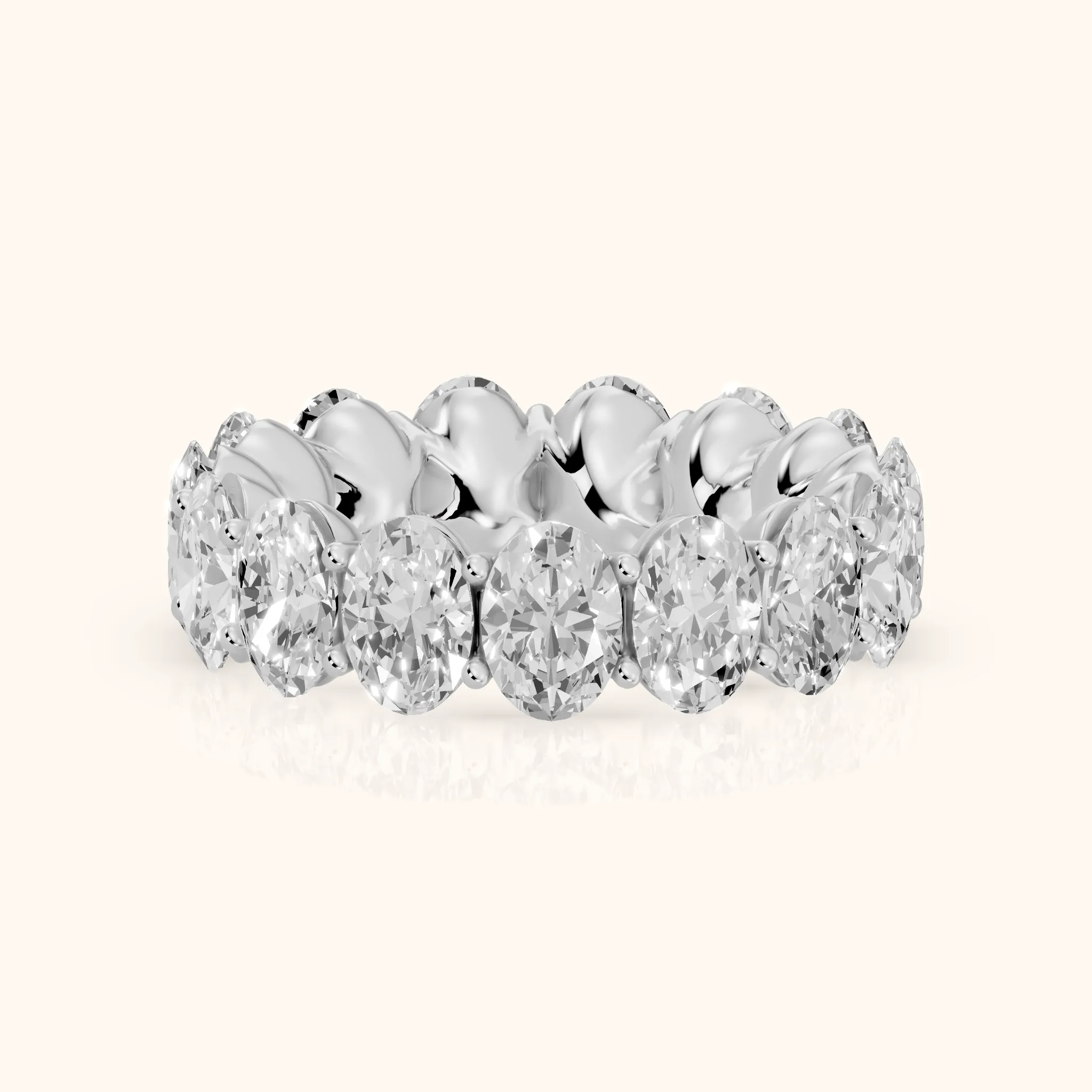 Flavia Shared Prong Oval Diamond Eternity Band in Silver — view 1